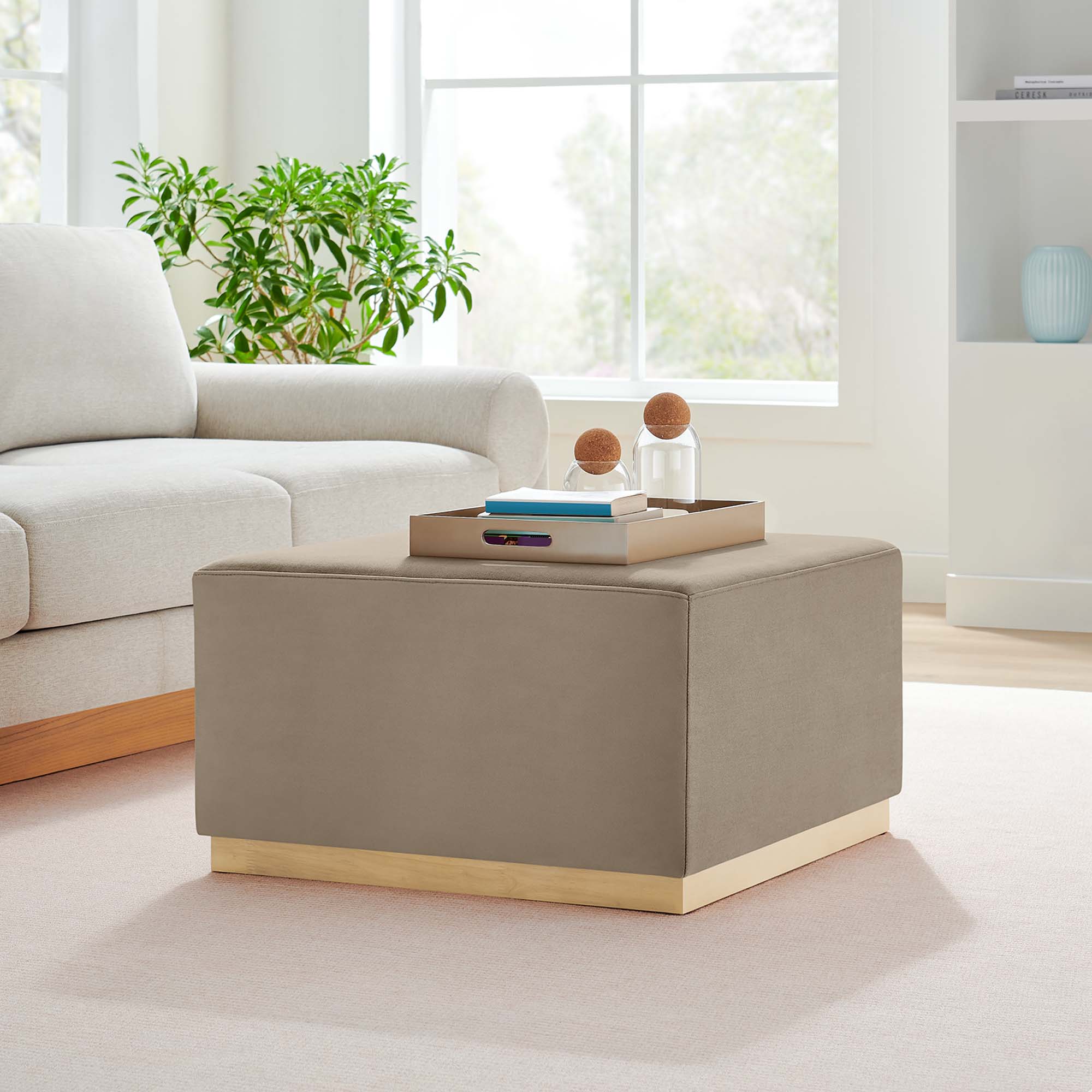 Tilden Large Square Performance Velvet Upholstered Ottoman - Image 41
