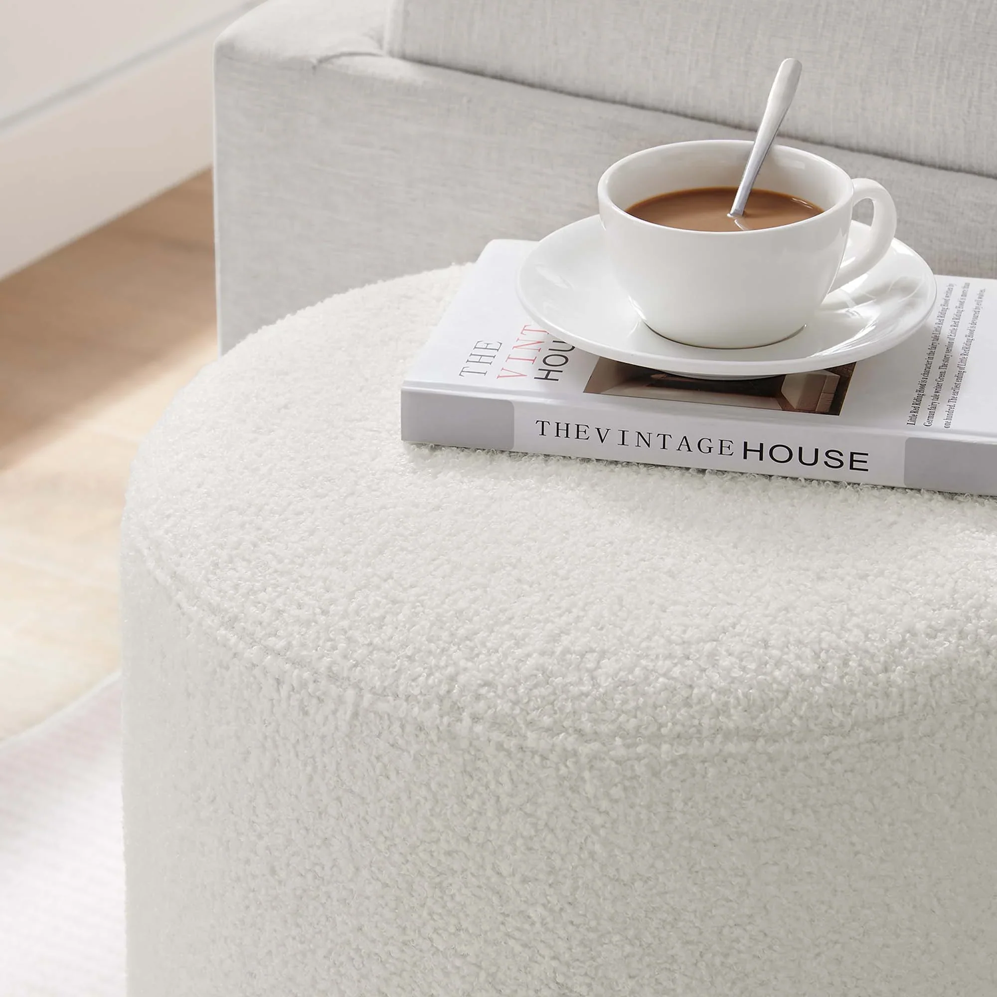 Tilden Round Sherpa Upholstered Ottoman - Image 16