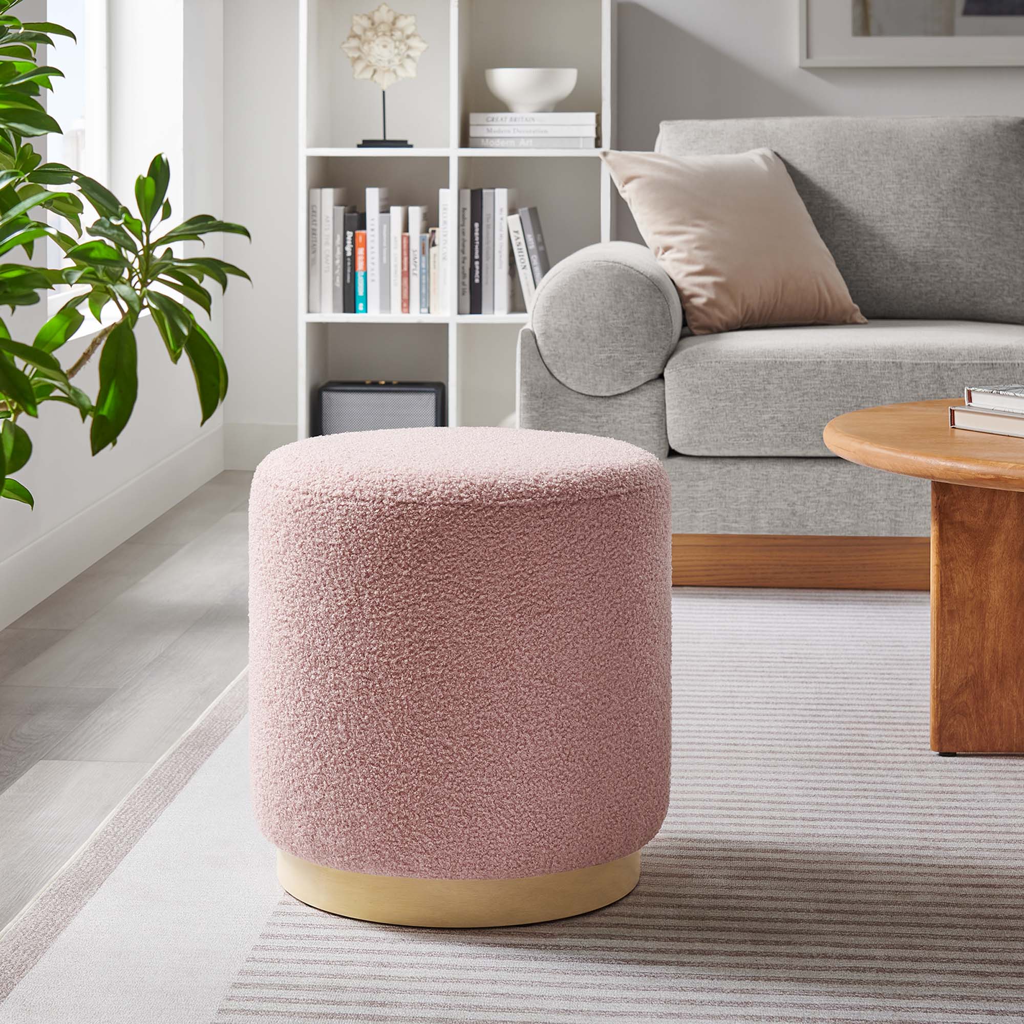 Tilden Round Sherpa Upholstered Ottoman - Image 2