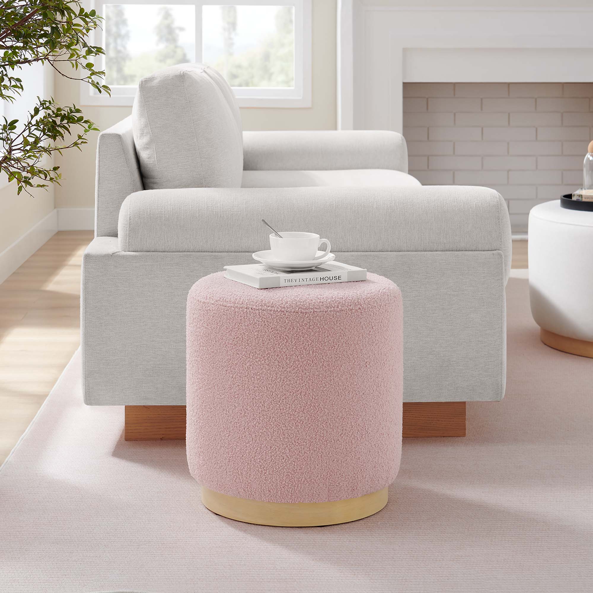 Tilden Round Sherpa Upholstered Ottoman - Image 3