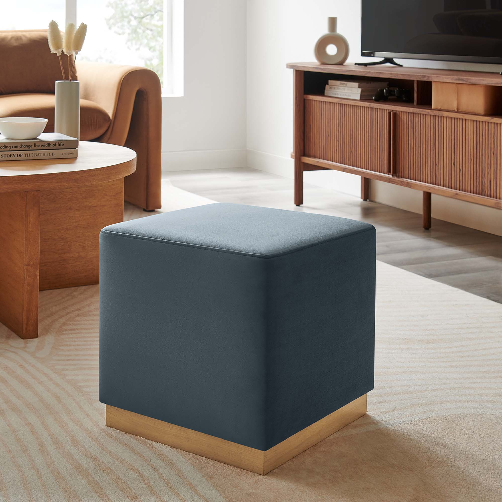 Tilden Square Performance Velvet Upholstered Ottoman - Image 21