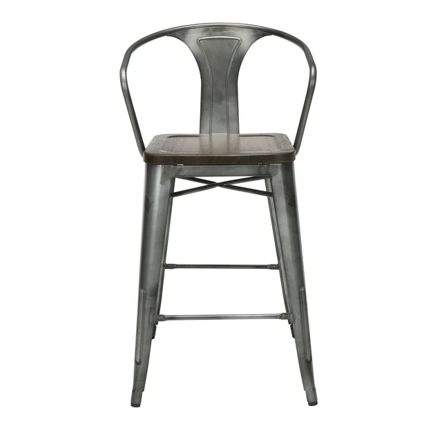Tolix Arm Stool (Walnut Wood Seat) - Image 3