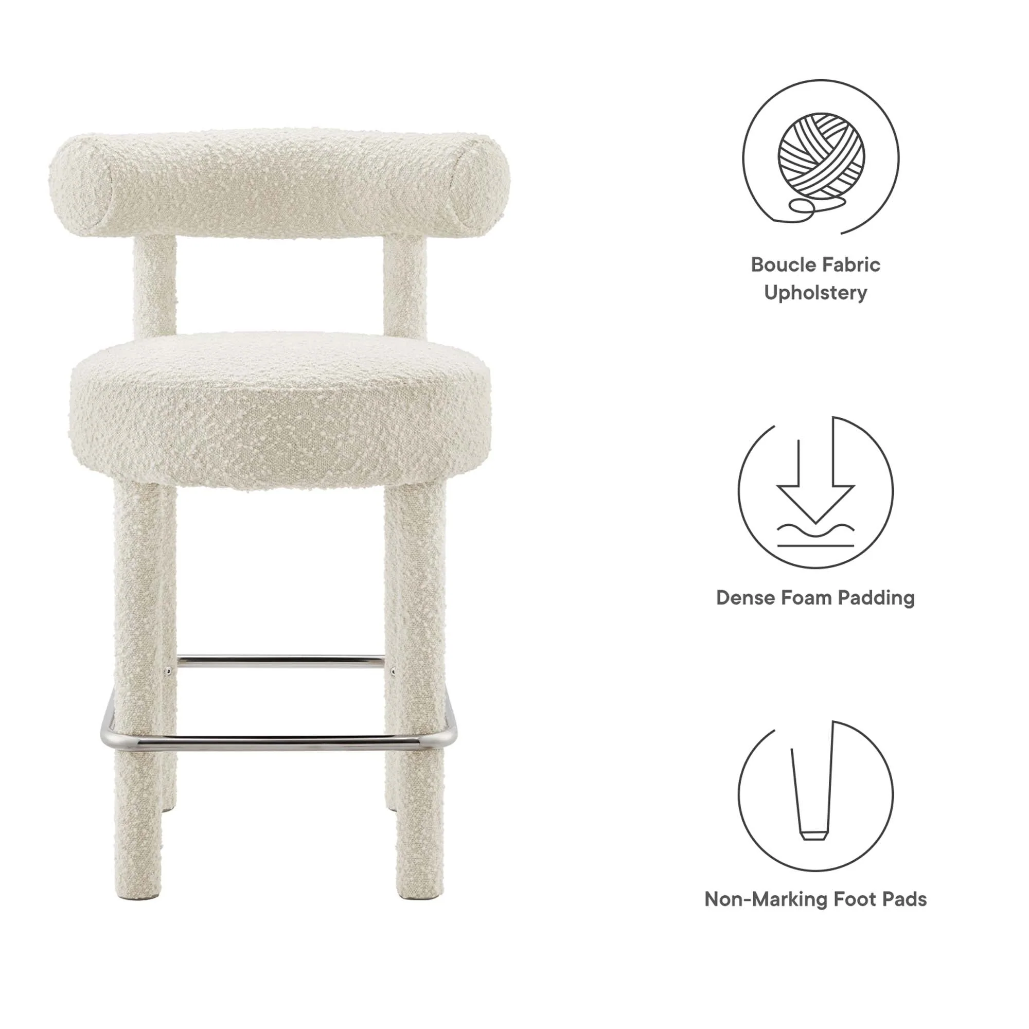 Toulouse Boucle Fabric Counter Stool Set of 2 in Ivory Silver - Image 10