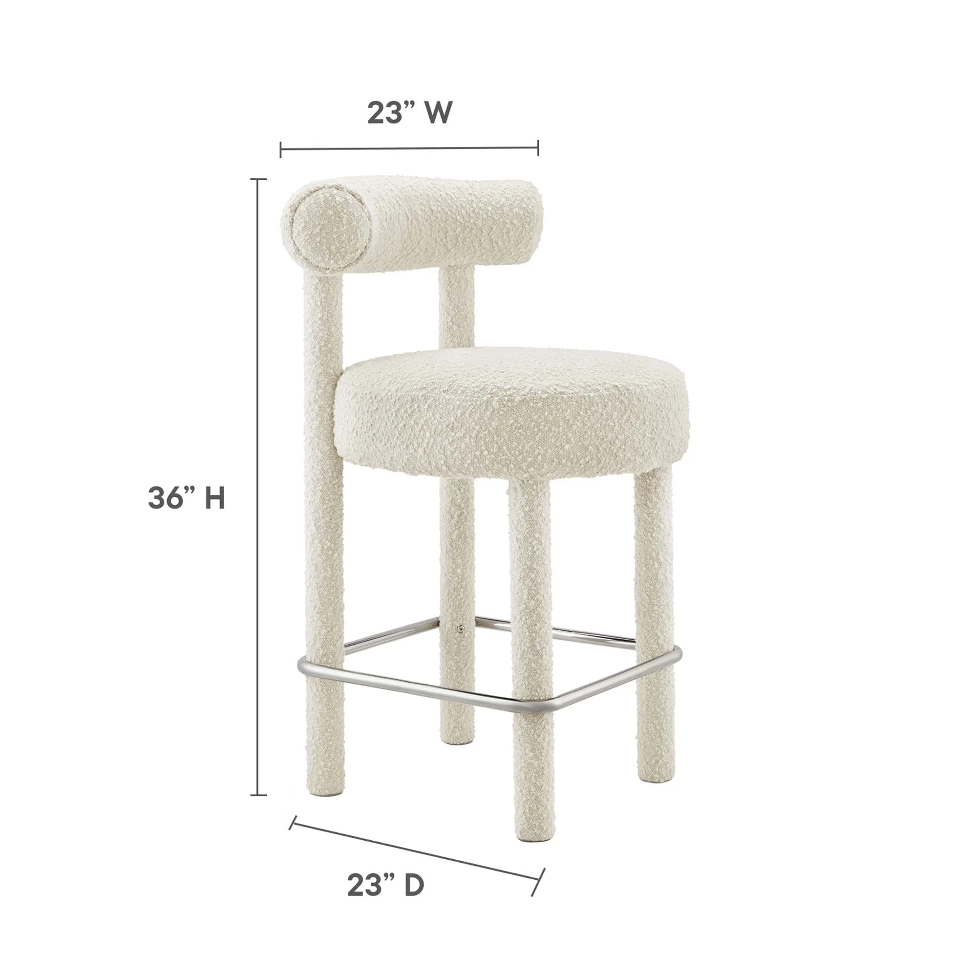 Toulouse Boucle Fabric Counter Stool Set of 2 in Ivory Silver - Image 11