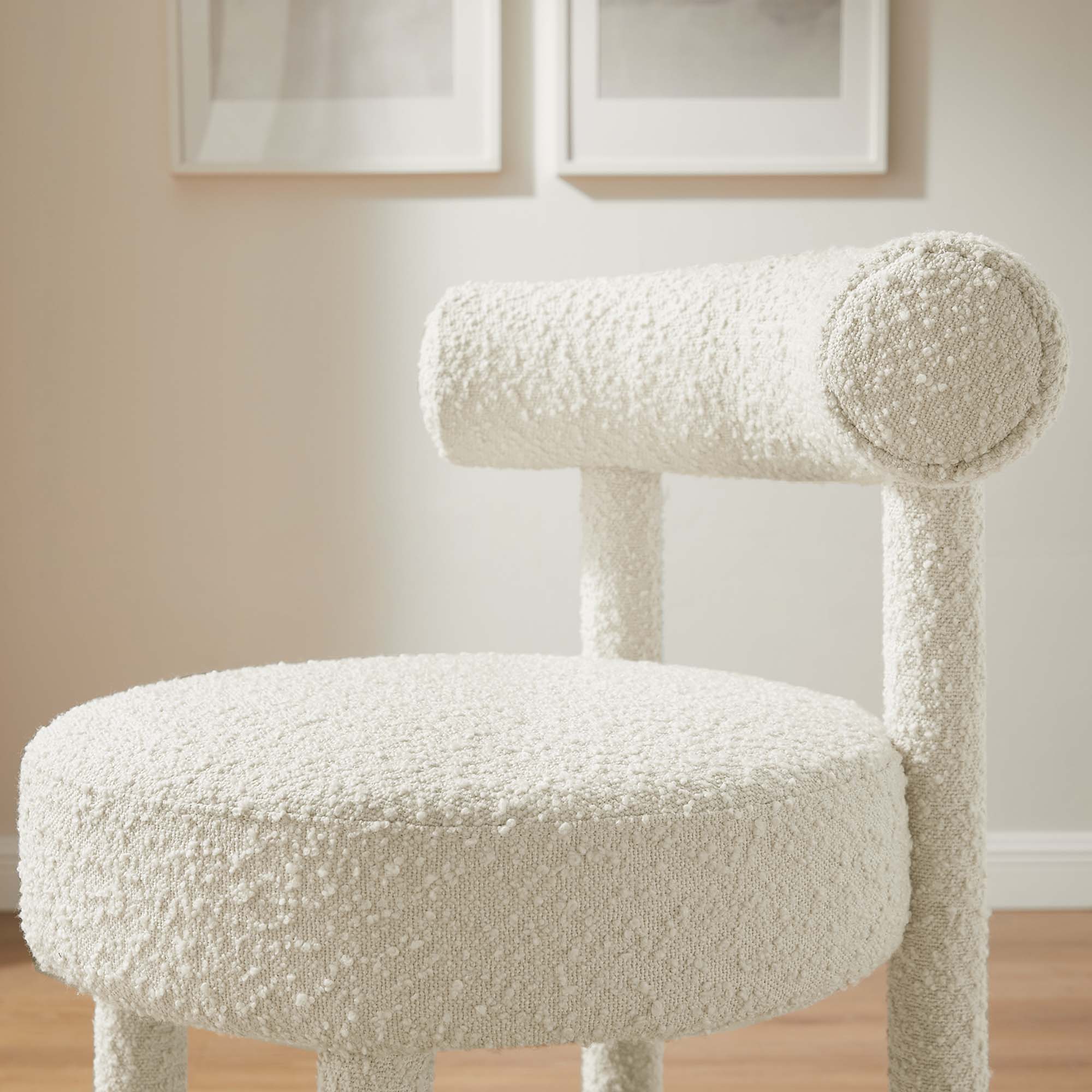 Toulouse Boucle Fabric Counter Stool Set of 2 in Ivory Silver - Image 4