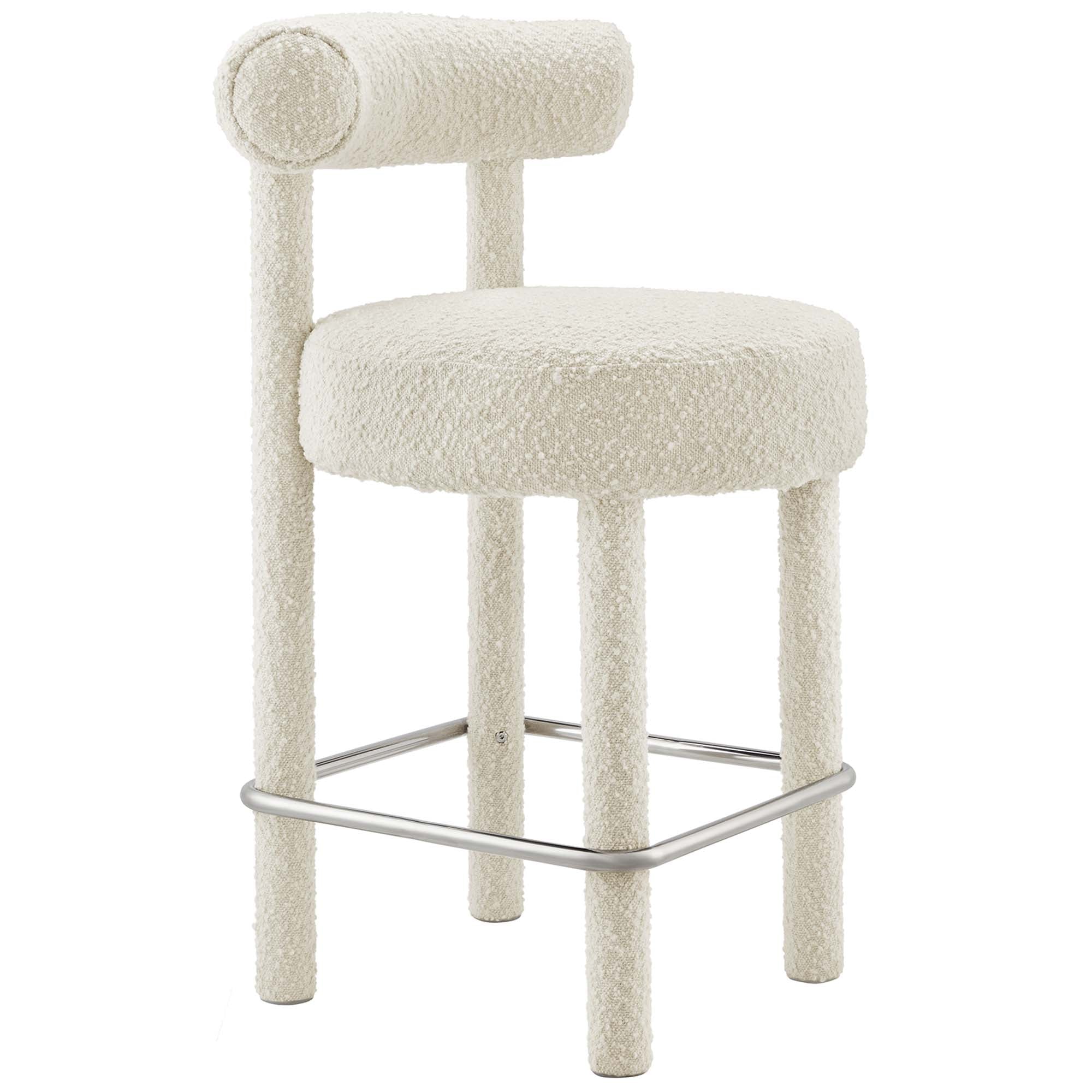 Toulouse Boucle Fabric Counter Stool Set of 2 in Ivory Silver - Image 5