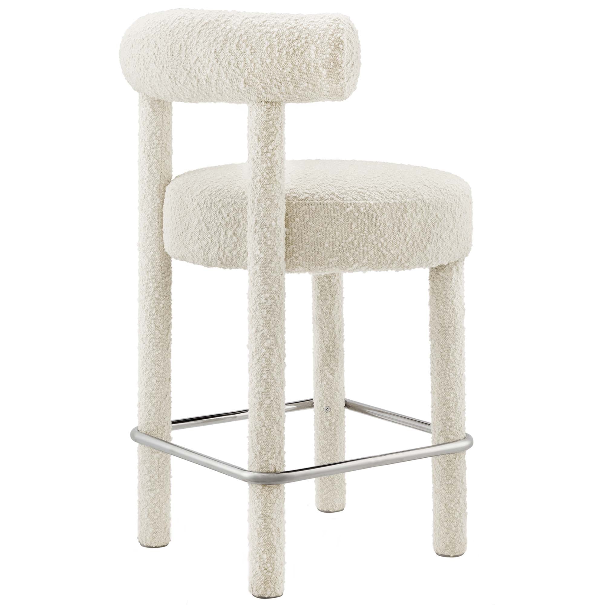 Toulouse Boucle Fabric Counter Stool Set of 2 in Ivory Silver - Image 7