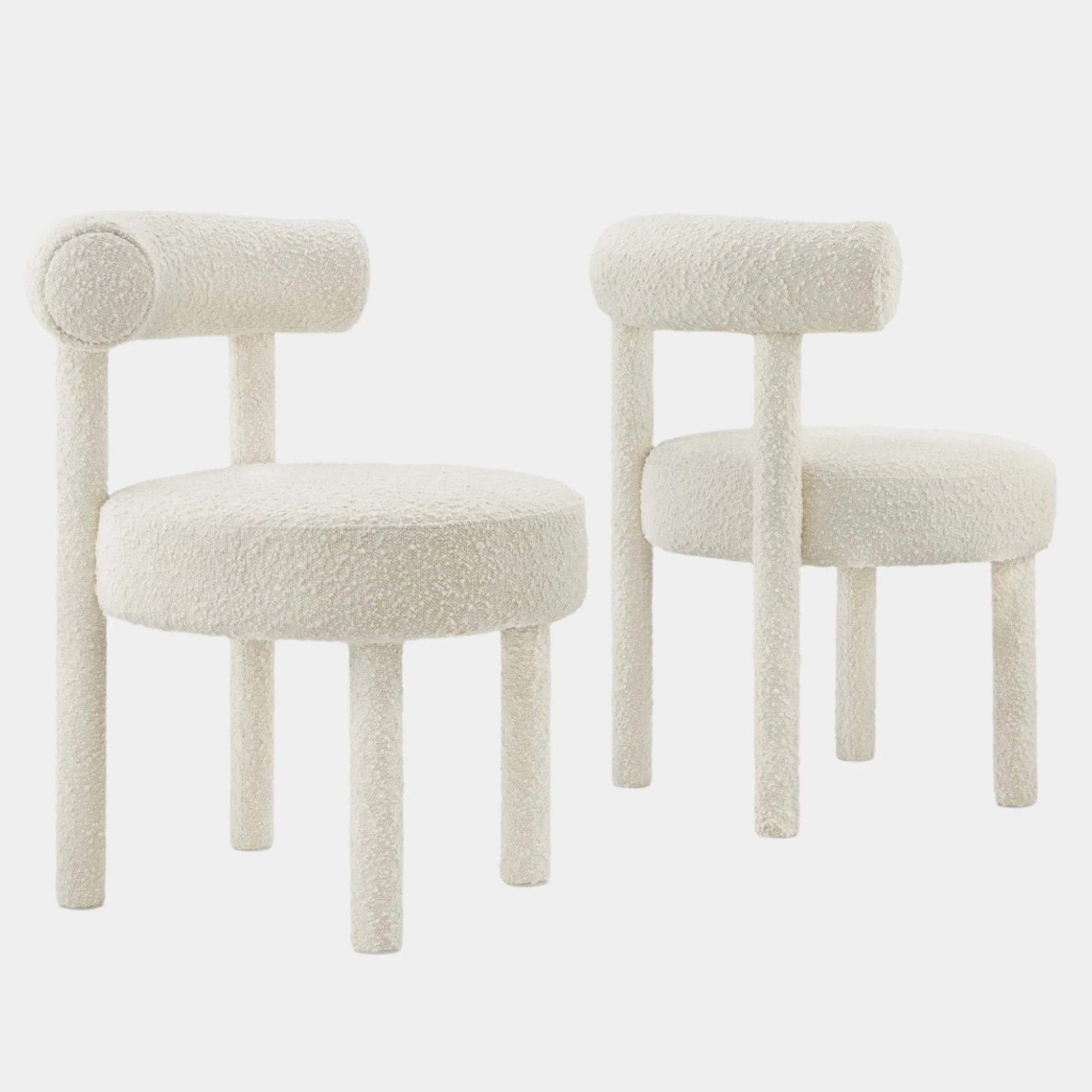Toulouse Boucle Fabric Dining Chair Set of 2 in Ivory
