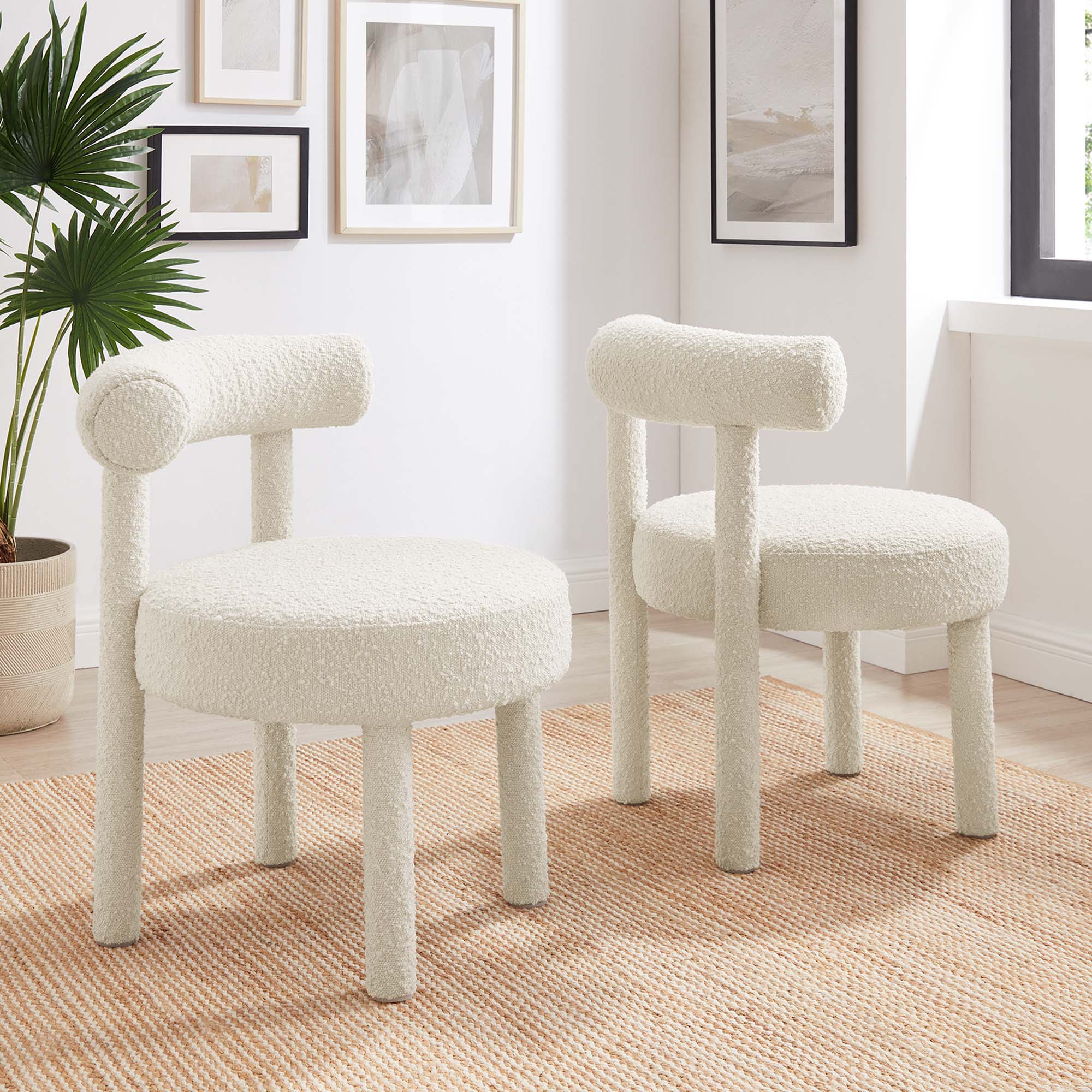 Toulouse Boucle Fabric Dining Chair Set of 2 in Ivory - Image 2