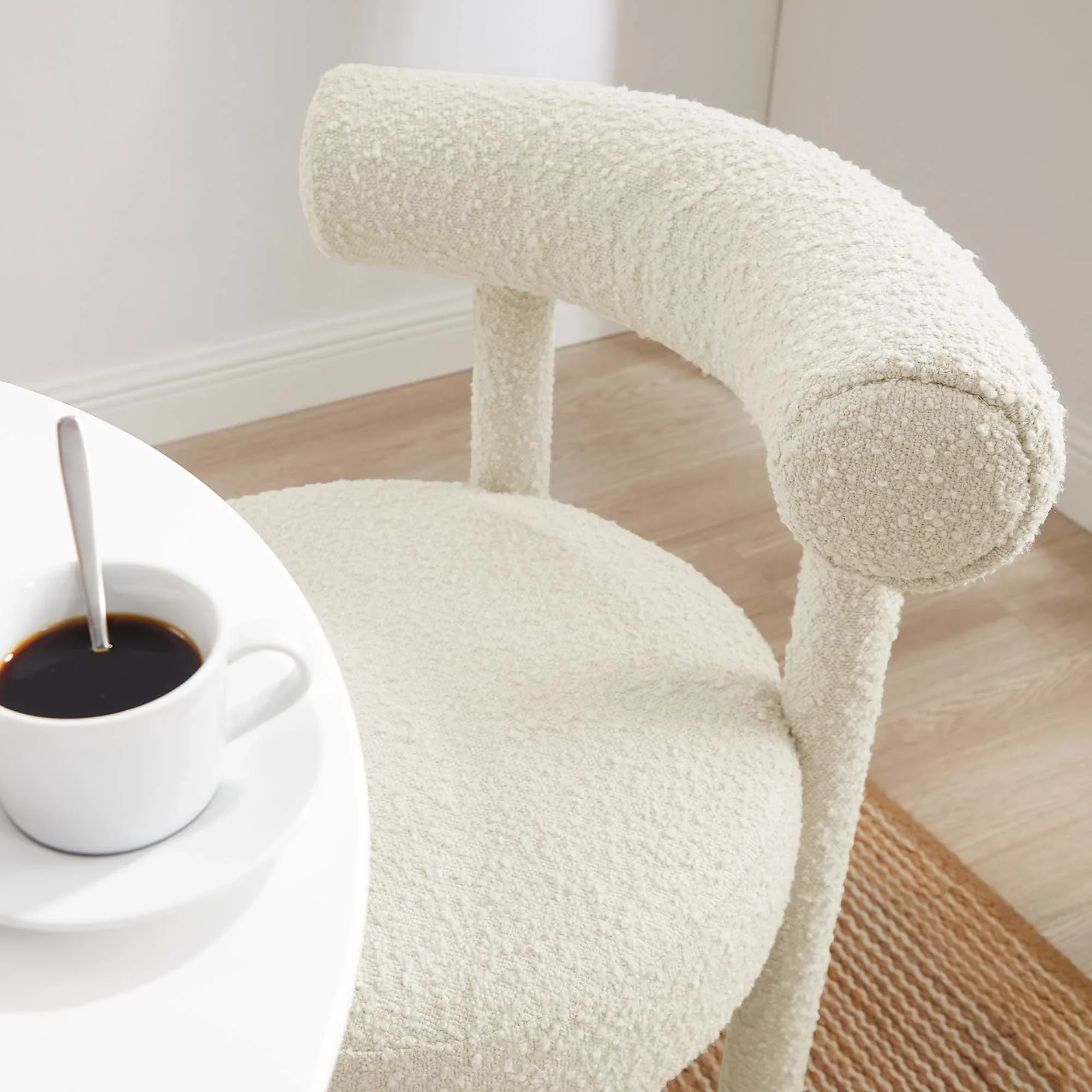 Toulouse Boucle Fabric Dining Chair Set of 2 in Ivory - Image 3