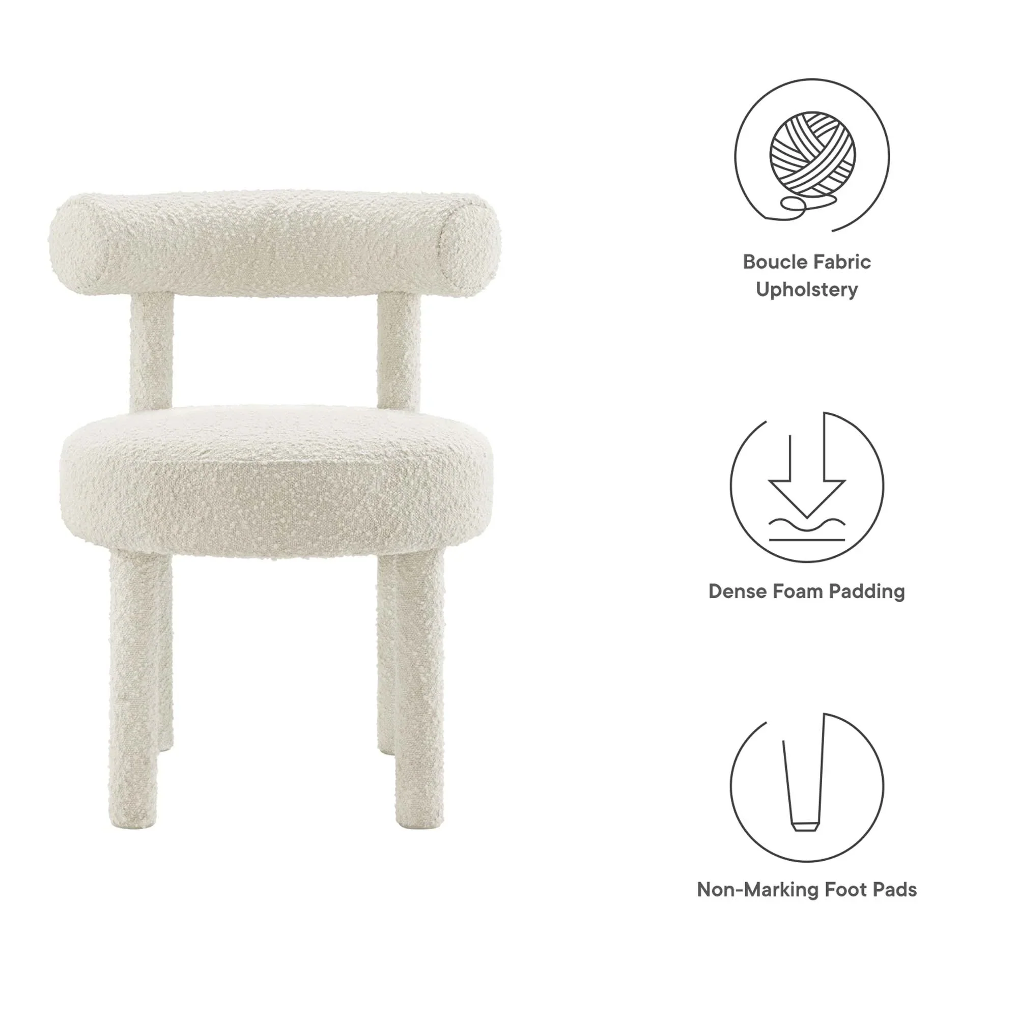 Toulouse Boucle Fabric Dining Chair Set of 2 in Ivory - Image 9