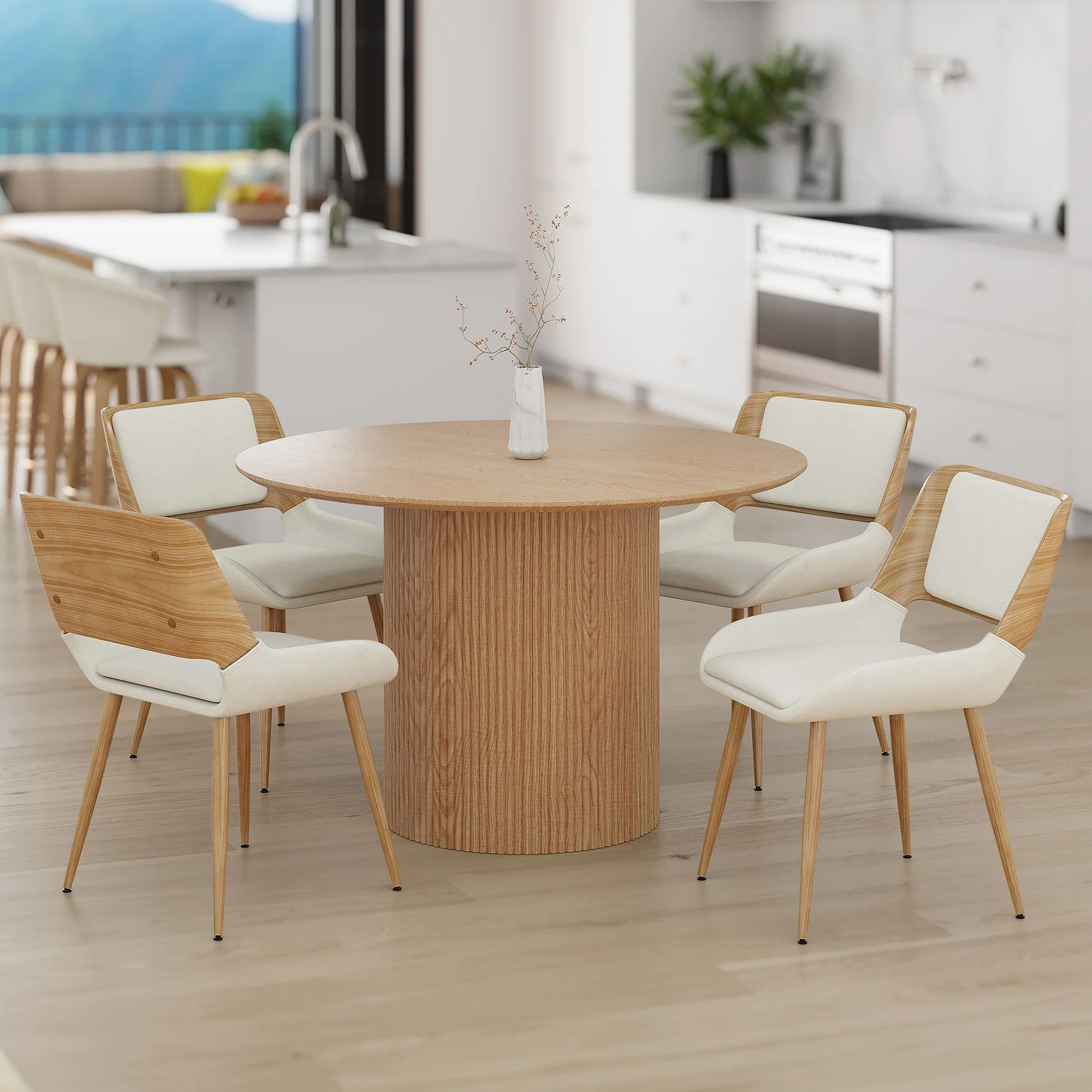 Tovas/Hudson 5pc cSet - Natural Table with Beige Chair