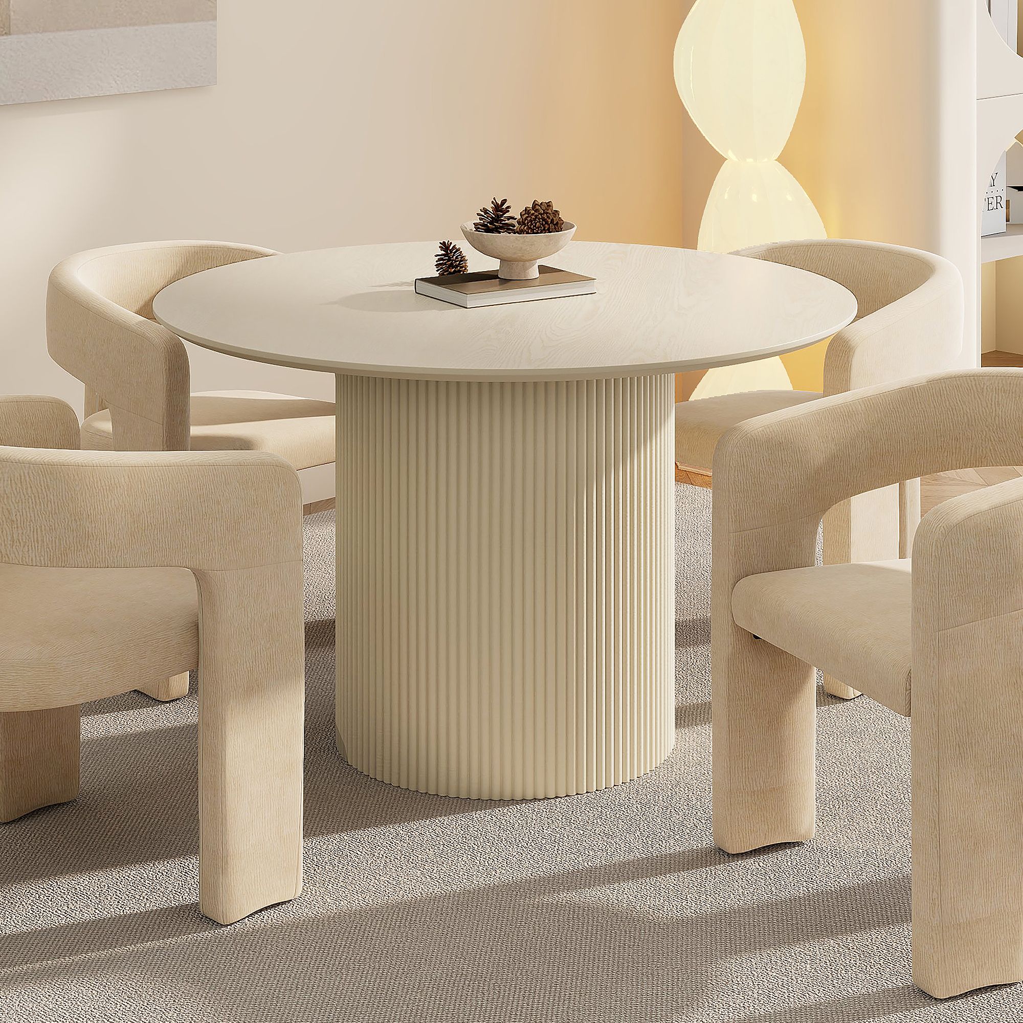 Tovas Round Dining Table in Ivory - Image 2