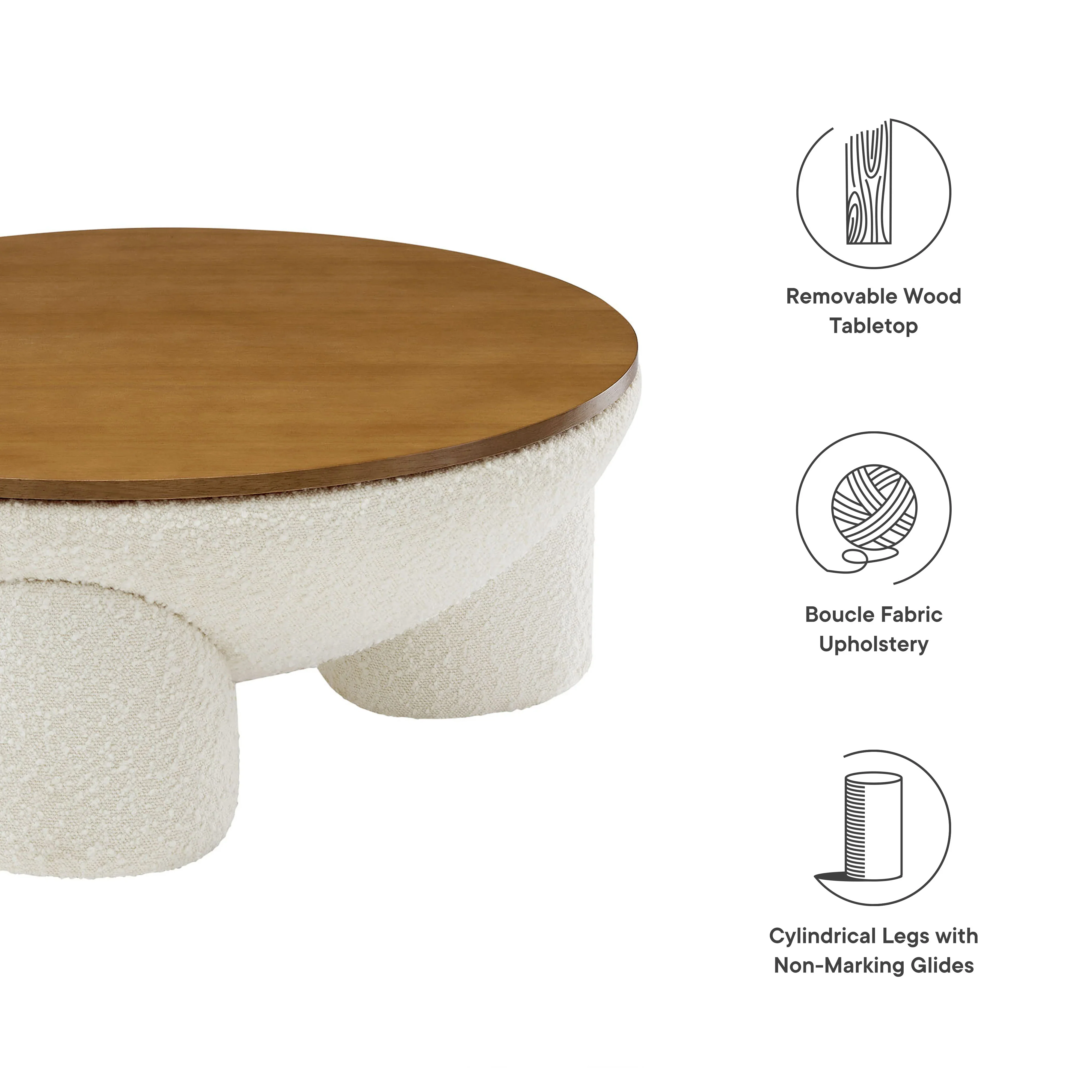 Tridome Round Boucle Upholstered Storage Coffee Table in Natural Ivory - Image 10