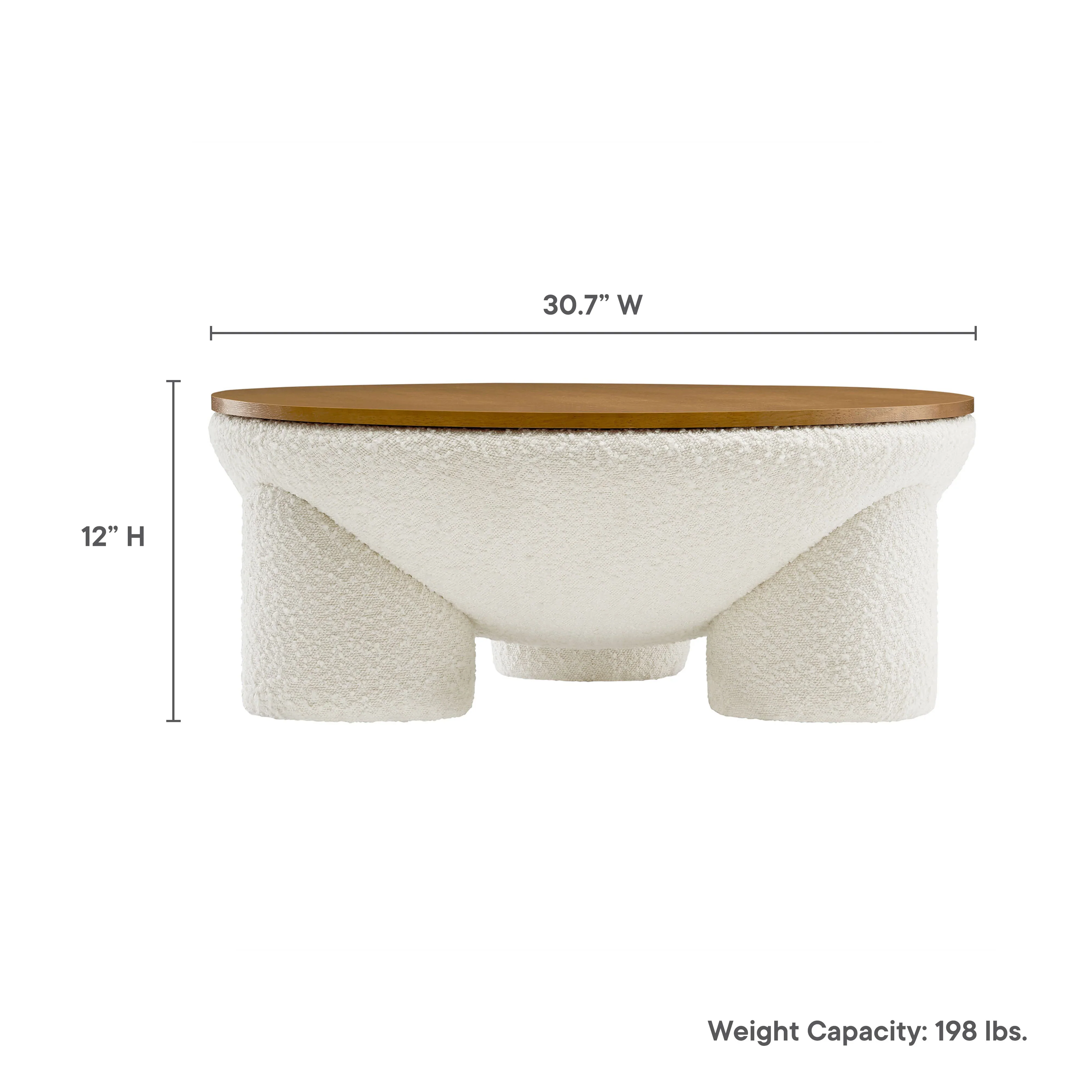 Tridome Round Boucle Upholstered Storage Coffee Table in Natural Ivory - Image 11