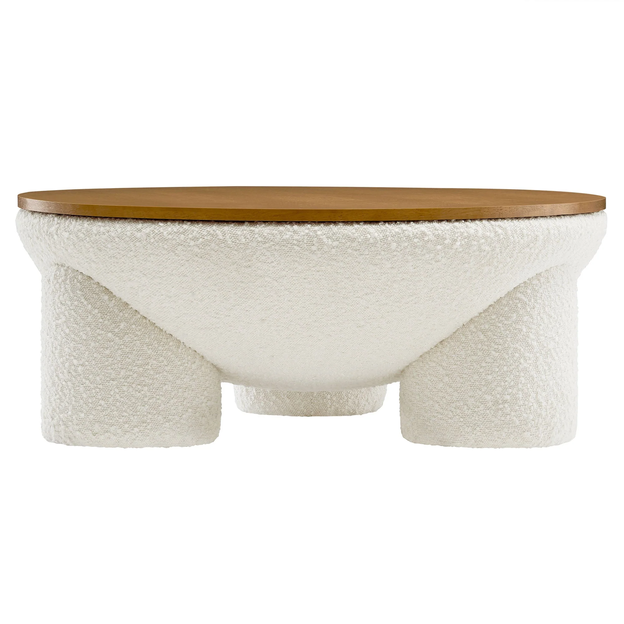 Tridome Round Boucle Upholstered Storage Coffee Table in Natural Ivory - Image 5