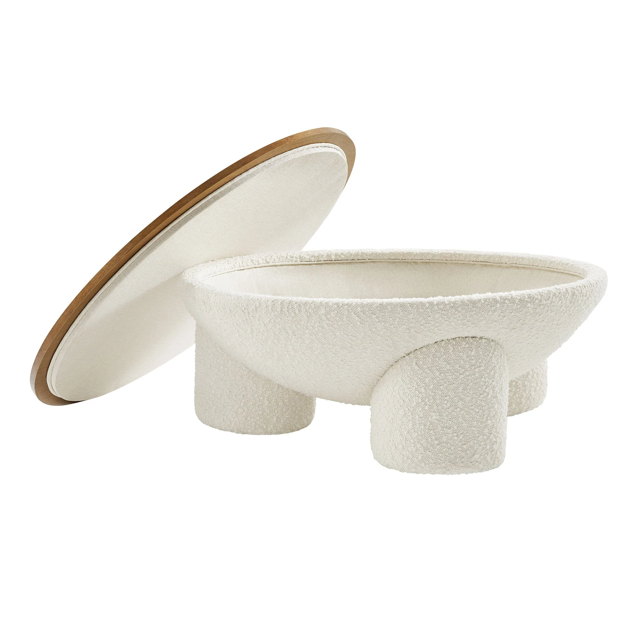 Tridome Round Boucle Upholstered Storage Coffee Table in Natural Ivory - Image 6