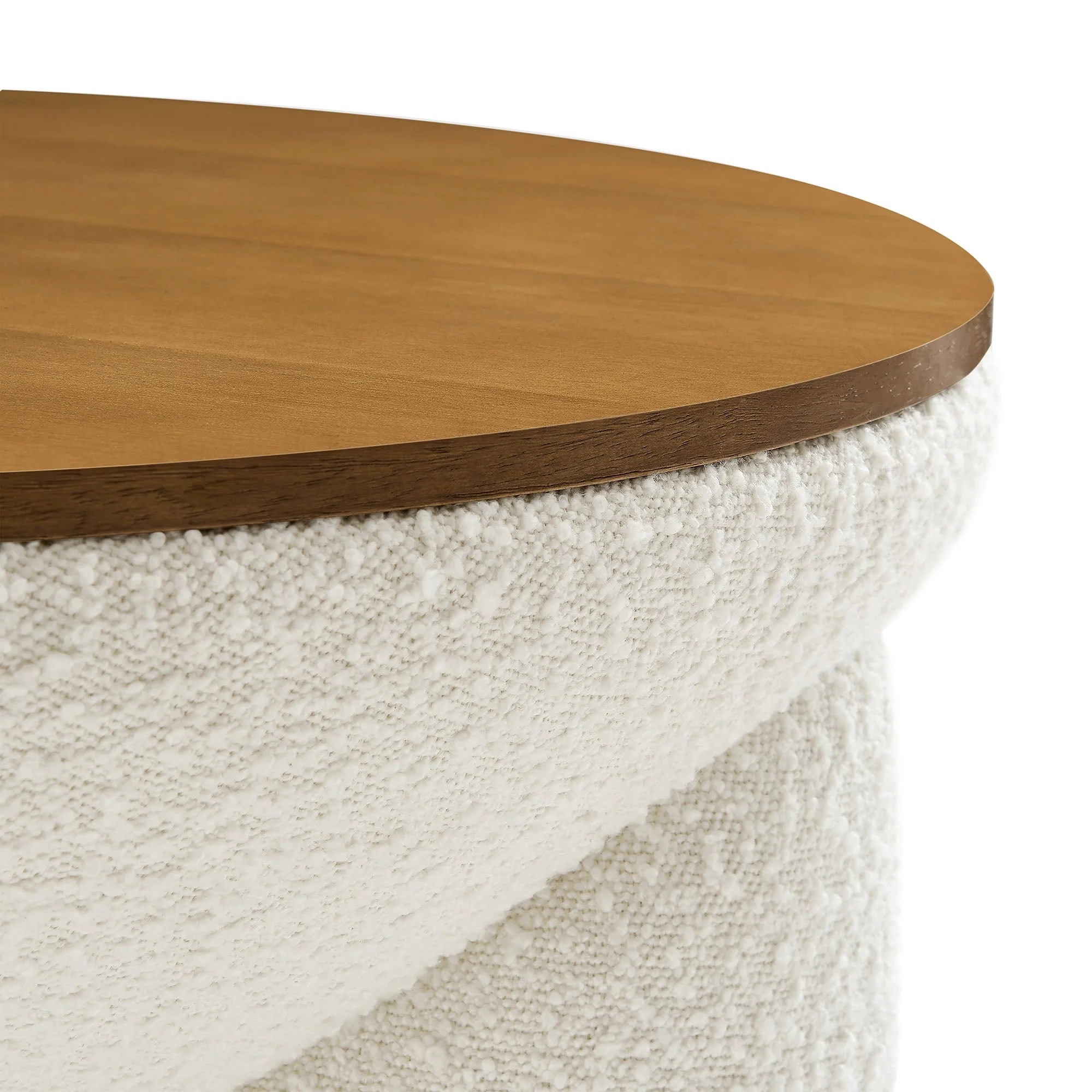 Tridome Round Boucle Upholstered Storage Coffee Table in Natural Ivory - Image 7
