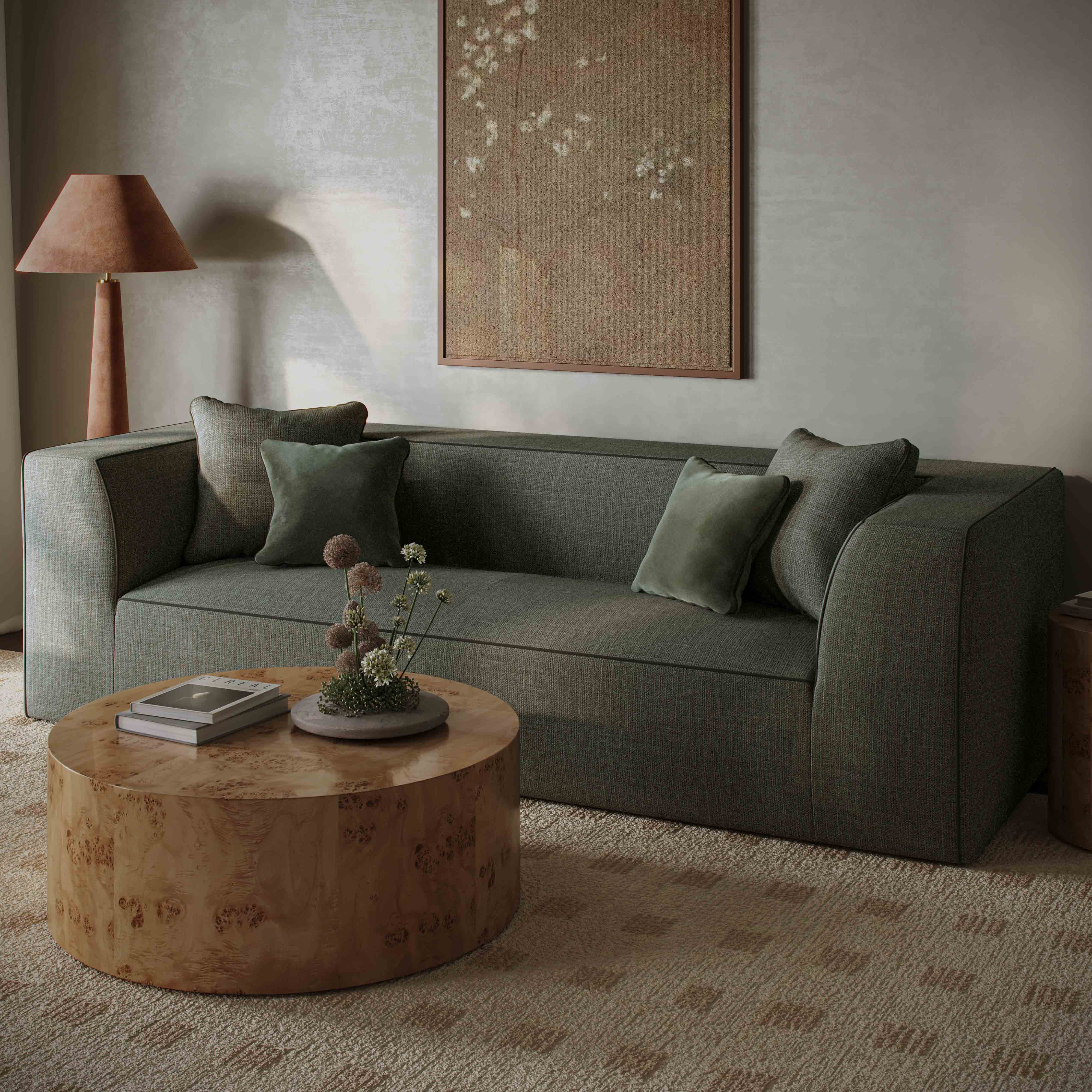 Tristine 96" Olive Green Upcycled Performance Basketweave Sofa - Image 2