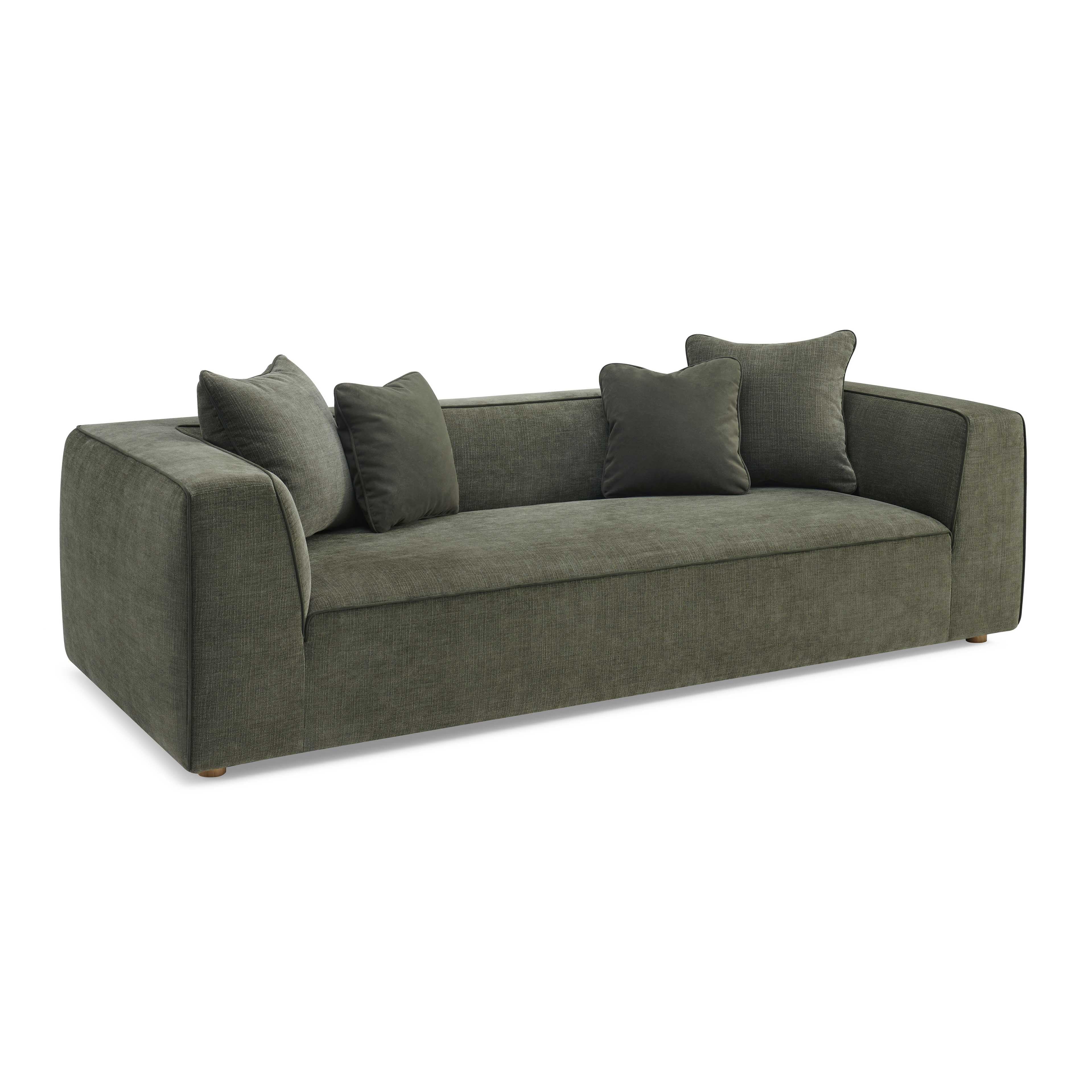 Tristine 96" Olive Green Upcycled Performance Basketweave Sofa - Image 3