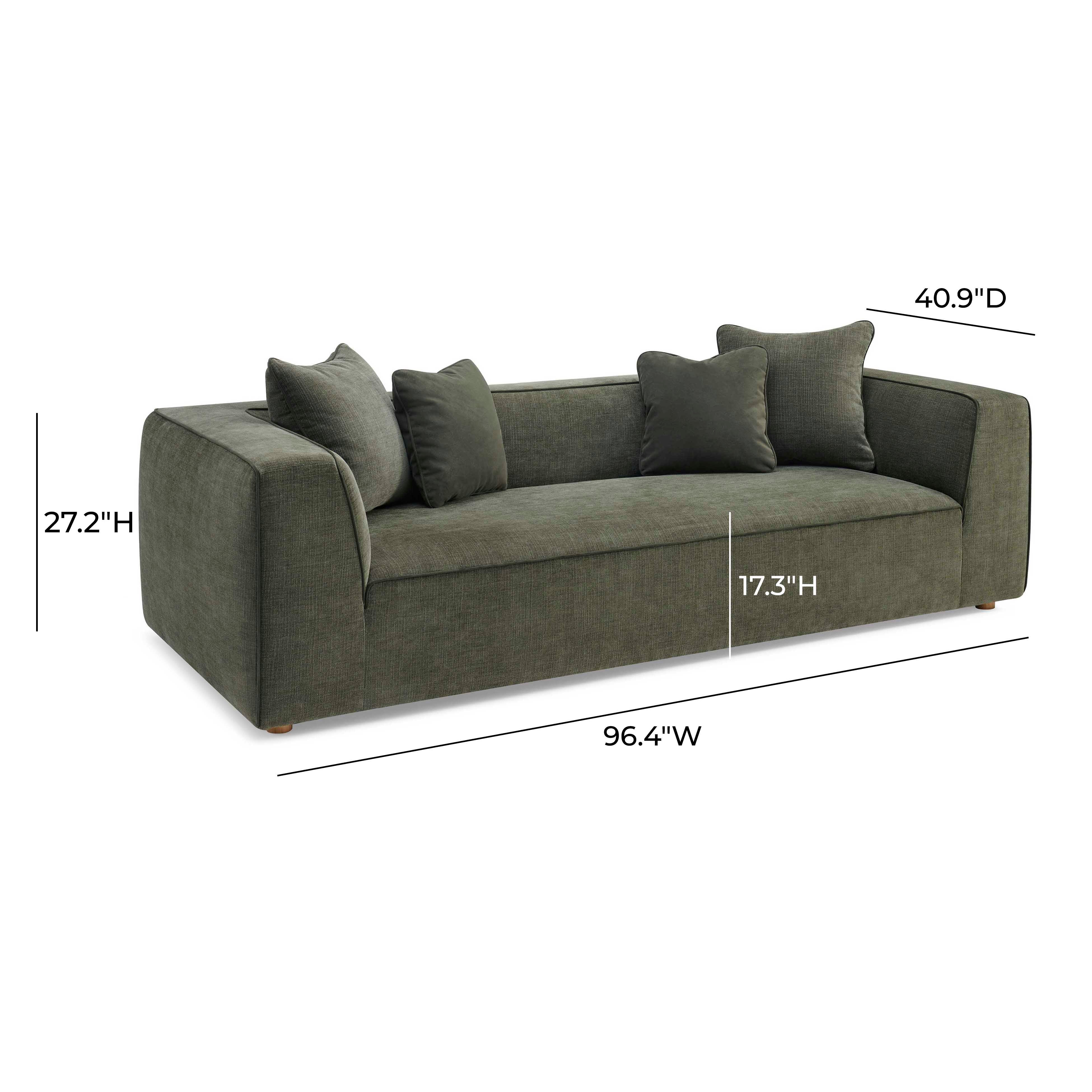 Tristine 96" Olive Green Upcycled Performance Basketweave Sofa - Image 5