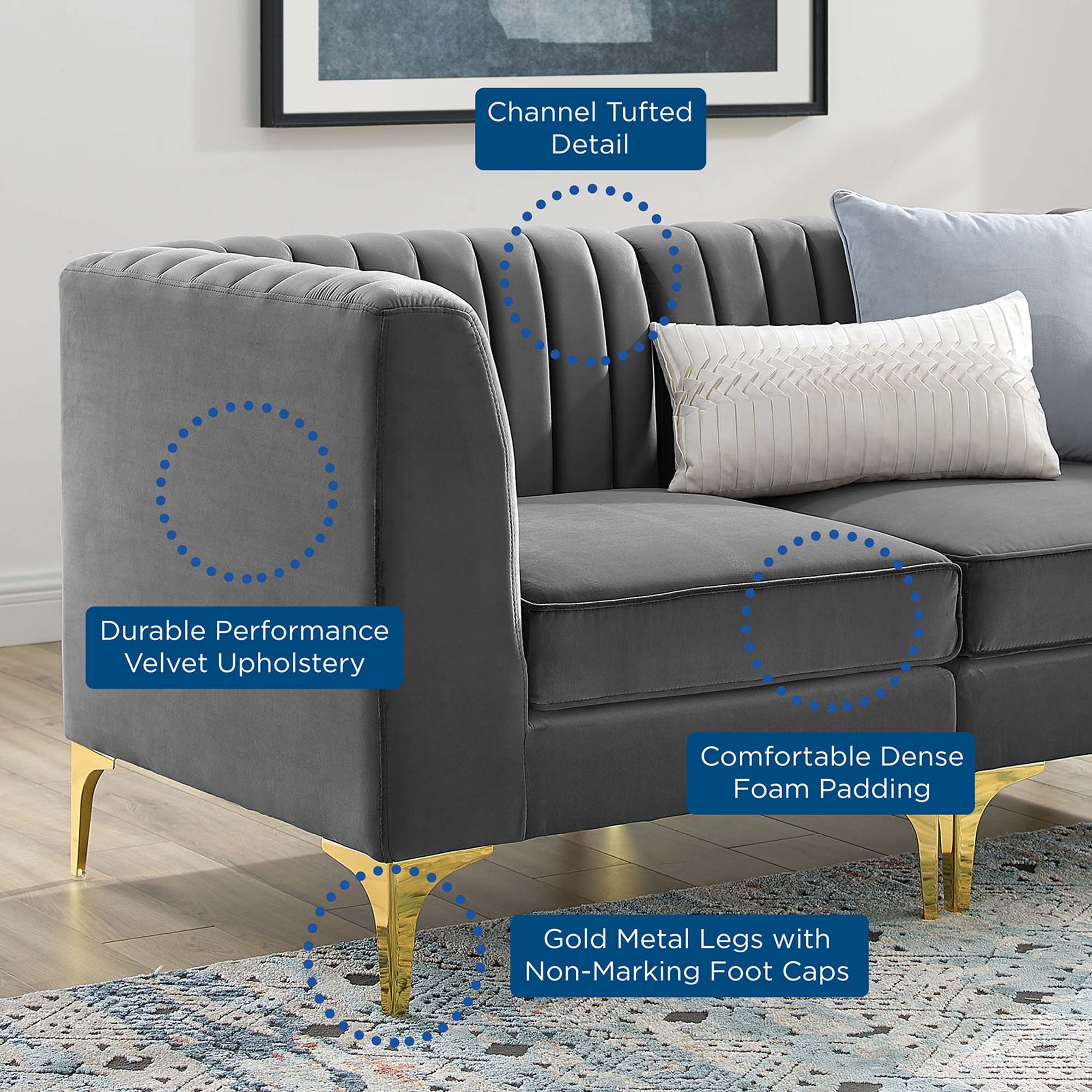 Triumph Channel Tufted Performance Velvet 5-Piece Sectional Sofa - Image 9