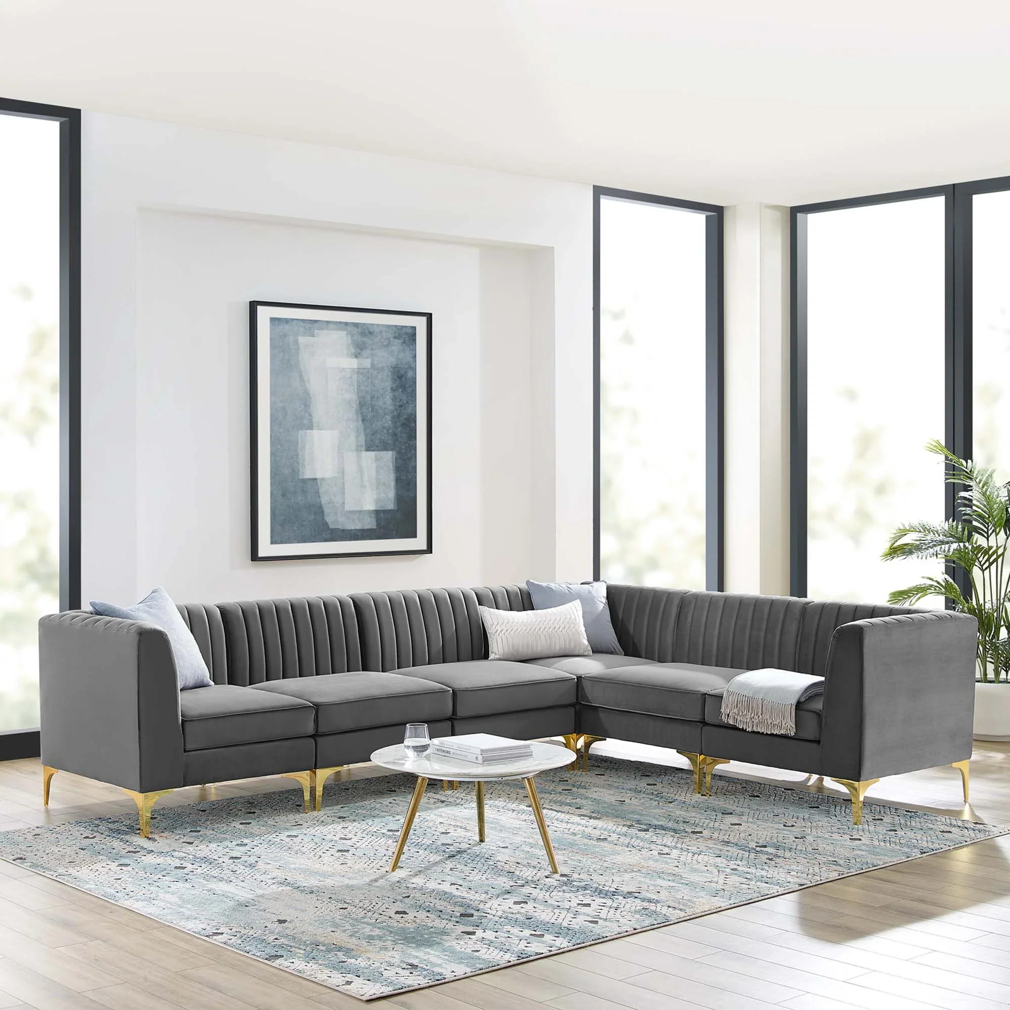 Triumph Channel Tufted Performance Velvet 6-Piece Sectional Sofa - Image 2