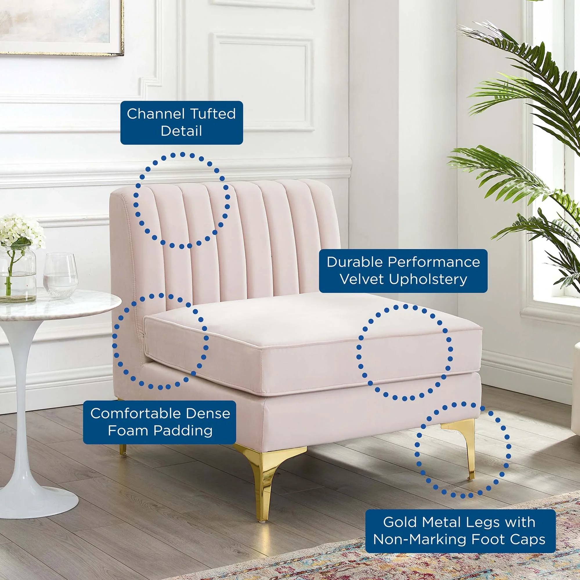 Triumph Channel Tufted Performance Velvet Armless Chair - Image 16