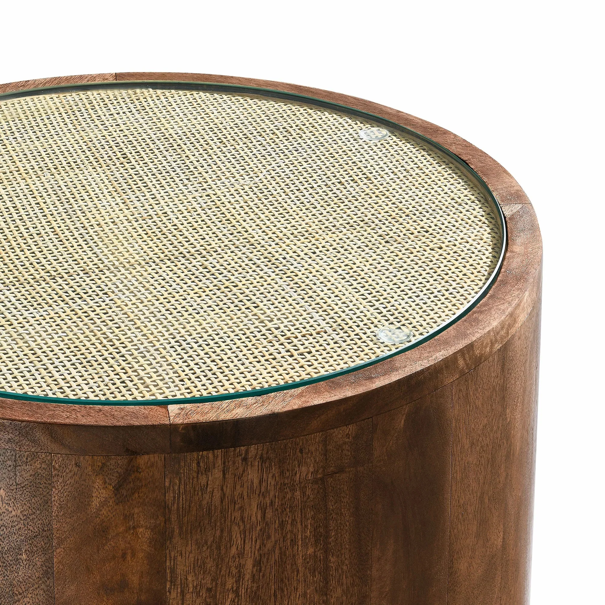 Truett Round Wood Rattan Side Table in Walnut - Image 5