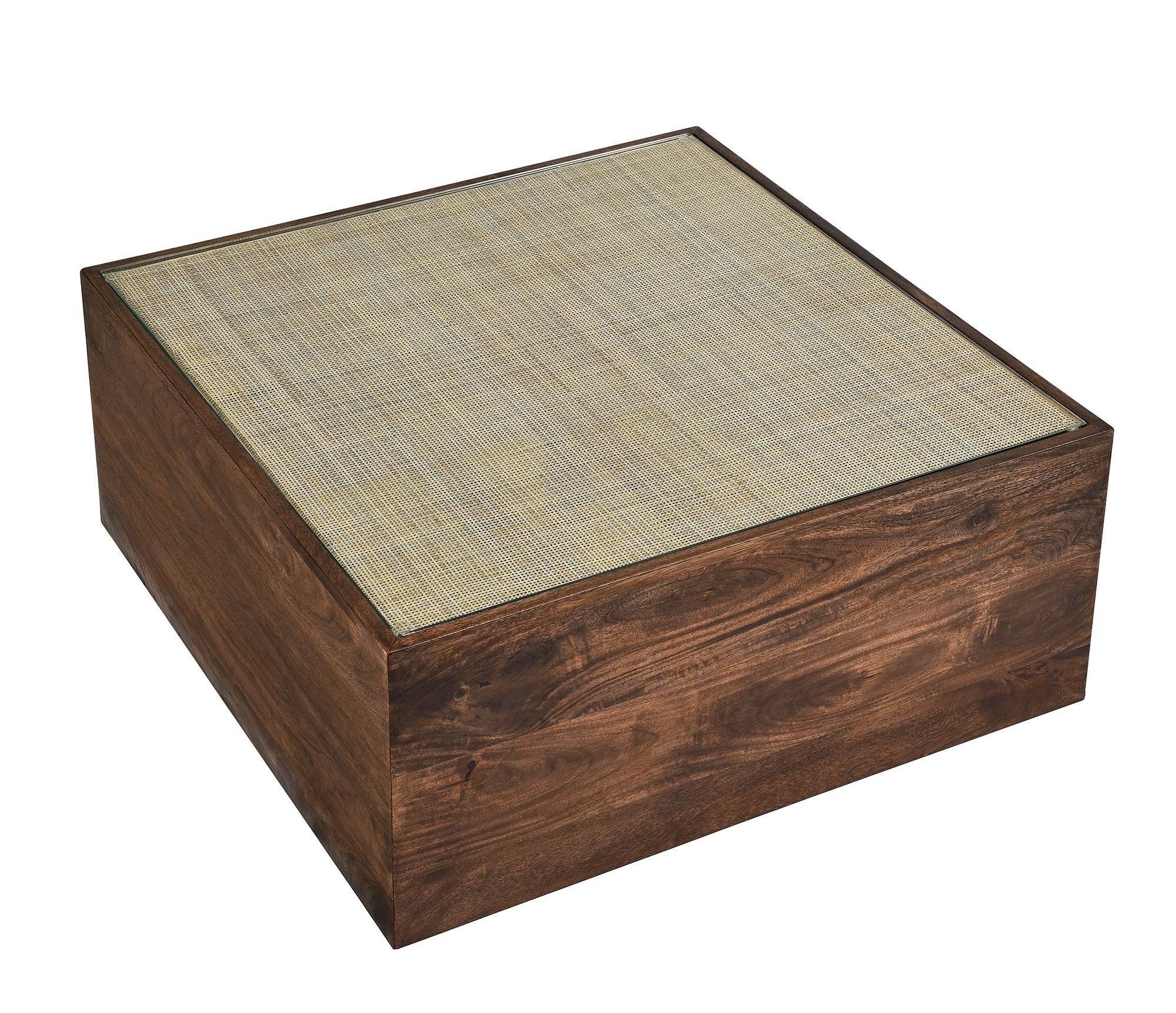 Truett Square Wood Rattan Coffee Table in Walnut - Image 5