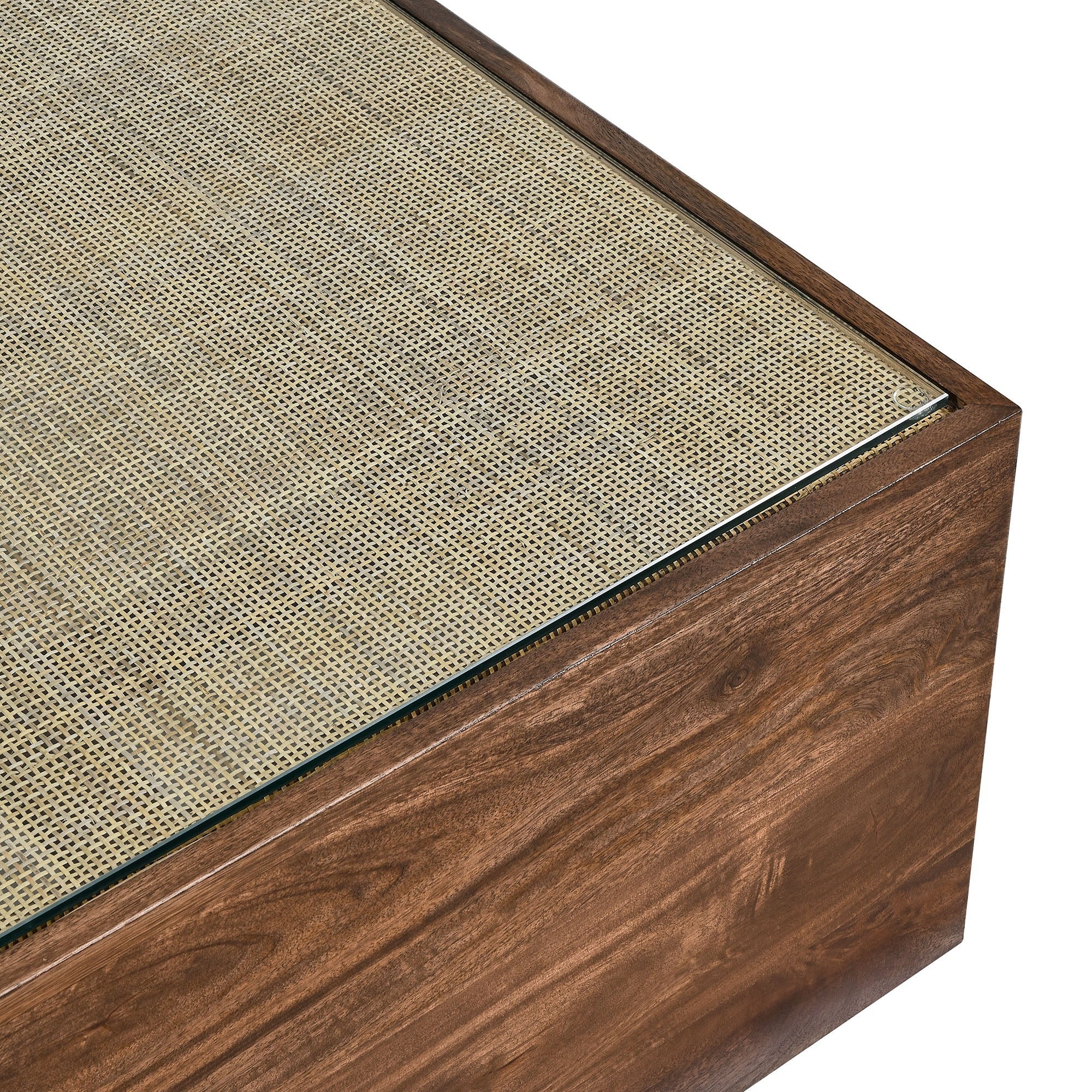 Truett Square Wood Rattan Coffee Table in Walnut - Image 6