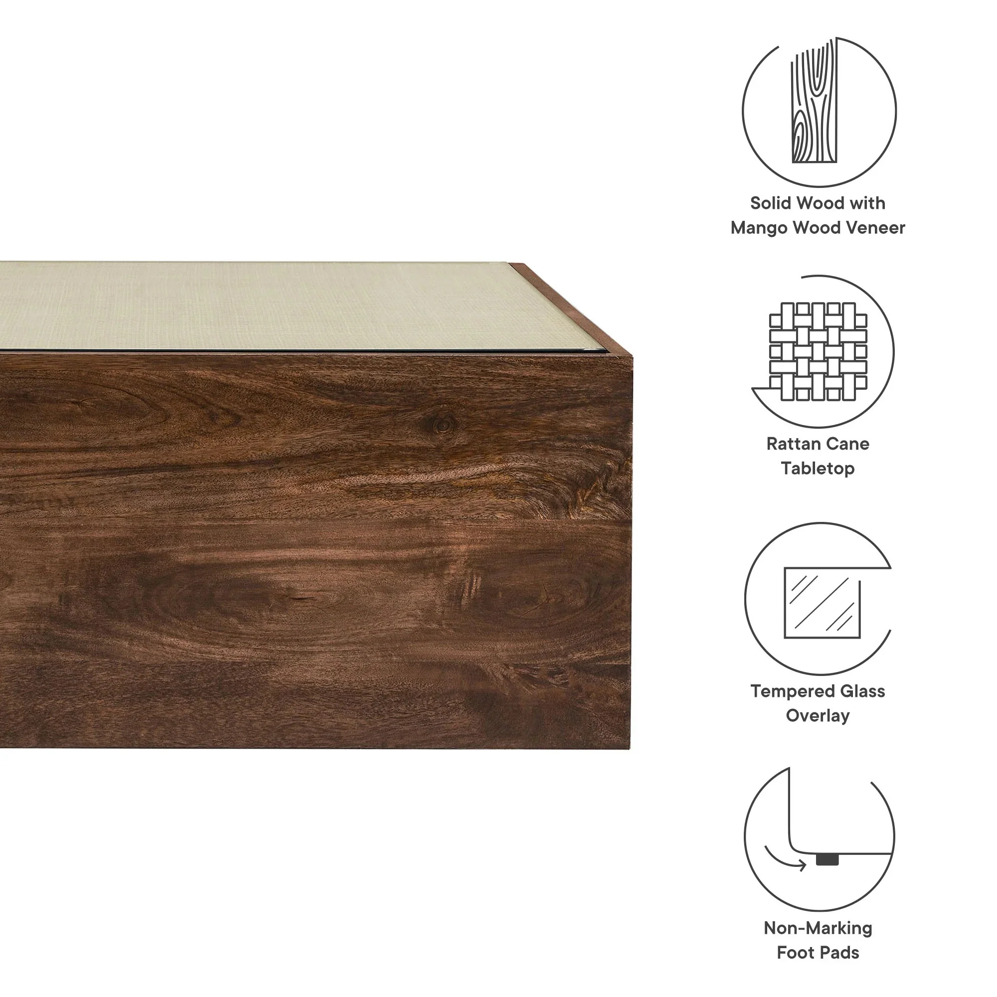 Truett Square Wood Rattan Coffee Table in Walnut - Image 7