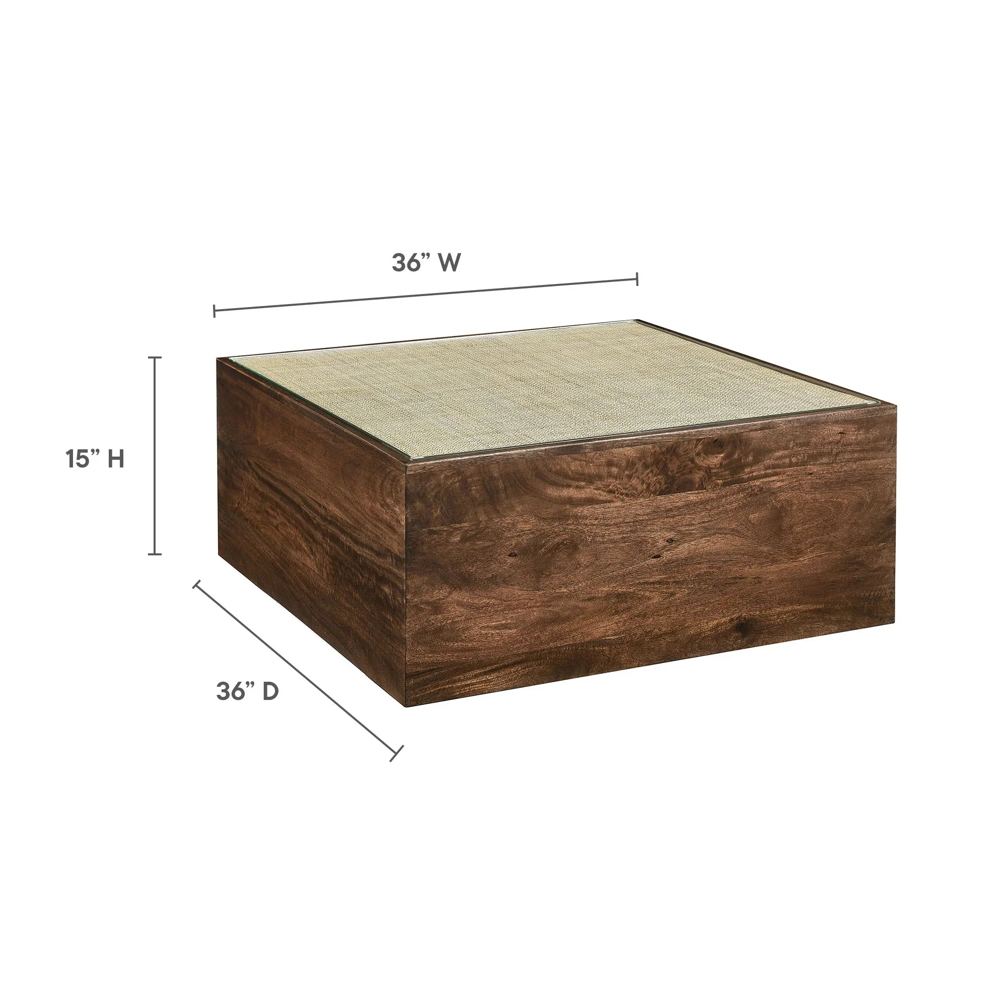 Truett Square Wood Rattan Coffee Table in Walnut - Image 8