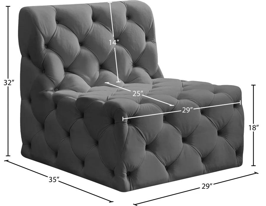 Tuft Velvet Upholstered Armless Modular Chair - Image 17