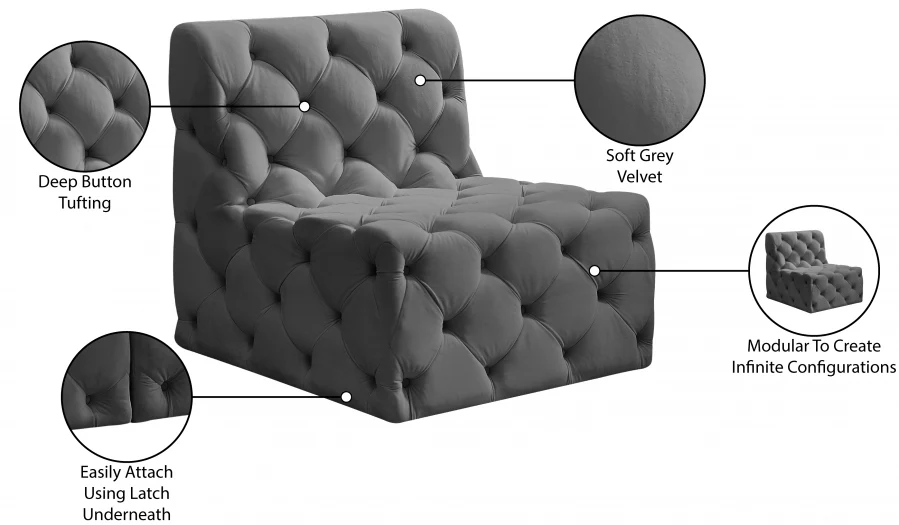 Tuft Velvet Upholstered Armless Modular Chair - Image 18