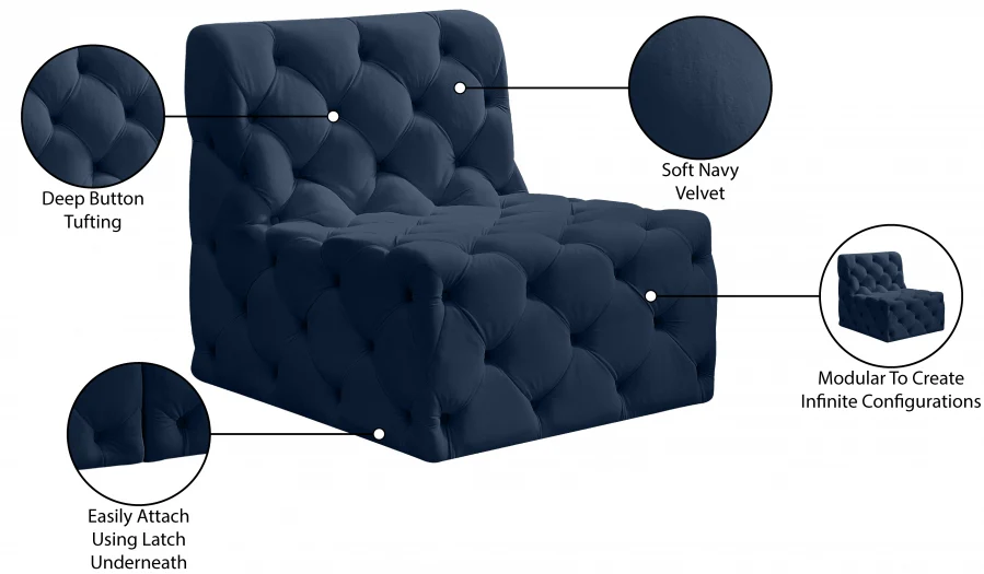 Tuft Velvet Upholstered Armless Modular Chair - Image 36