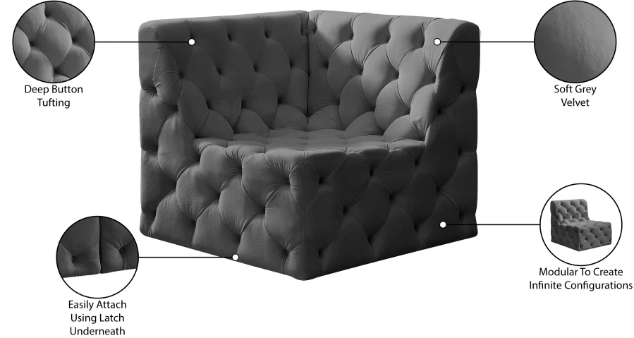 Tuft Velvet Upholstered Corner Modular Chair - Image 16