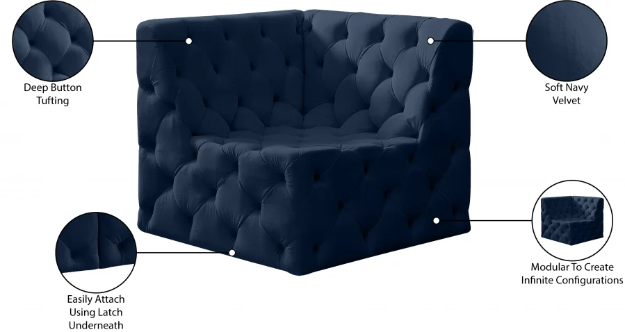 Tuft Velvet Upholstered Corner Modular Chair - Image 32
