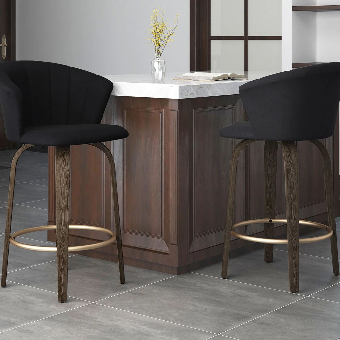 Tula 26" Counter Stool in Black and Washed Oak - Image 2