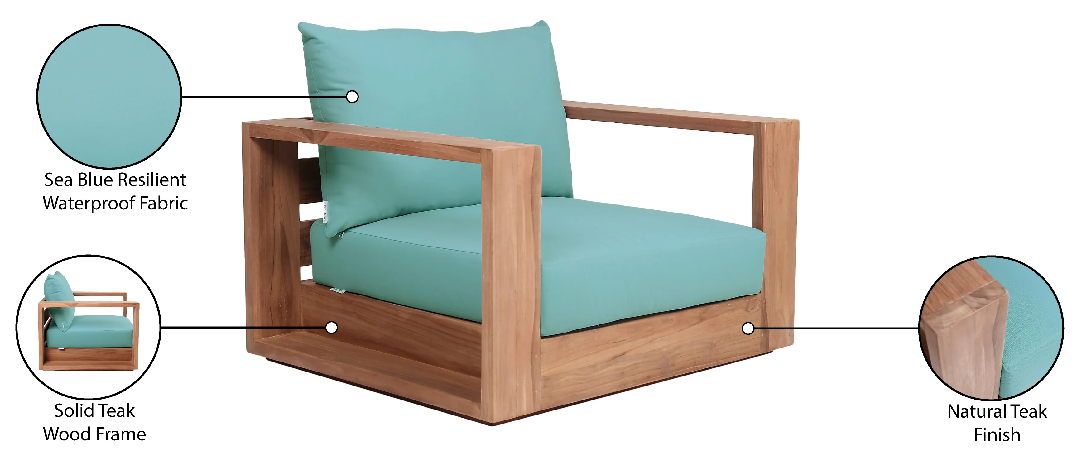 Tulum Water Resistant Fabric Upholstered Outdoor Patio Accent Chair - Image 36
