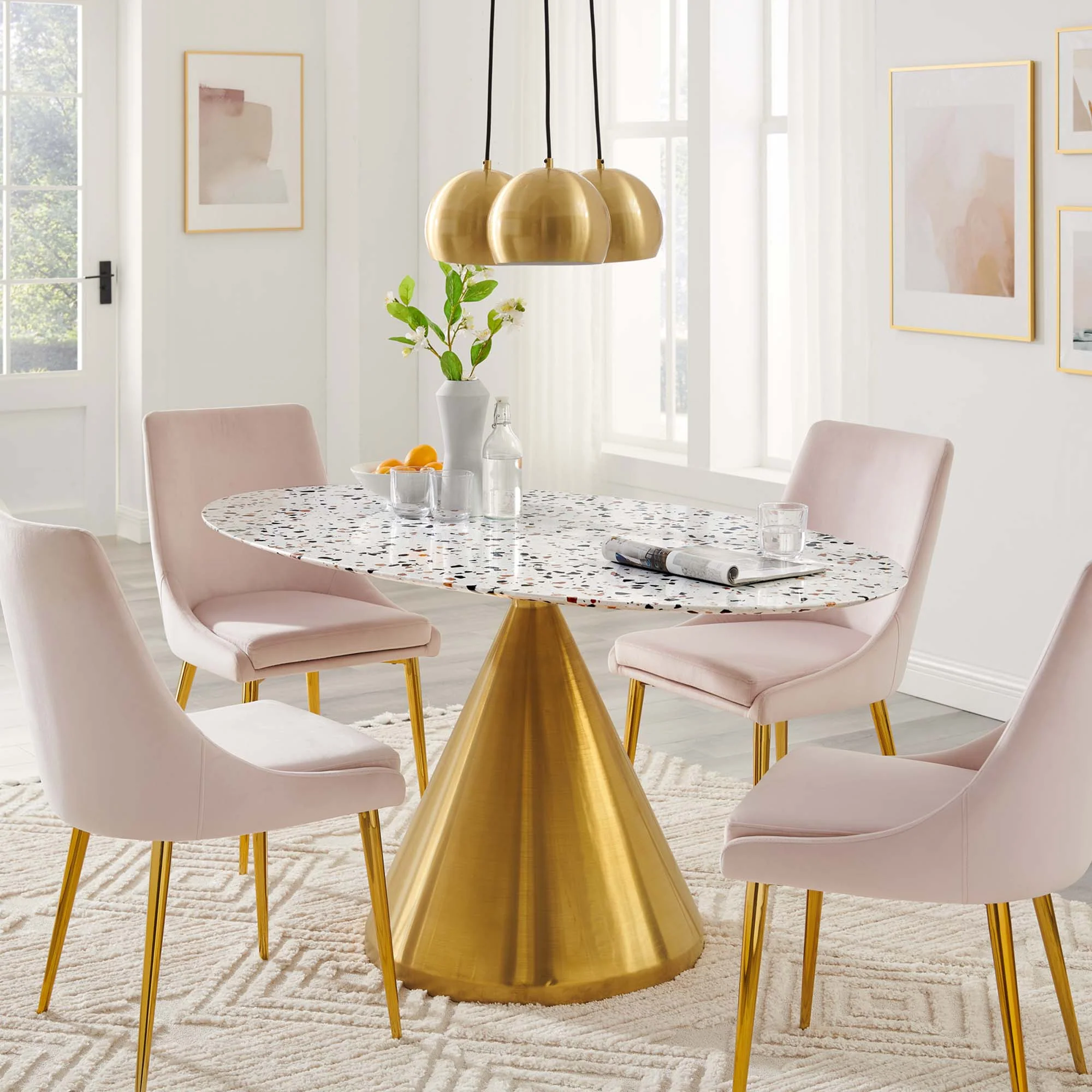 Tupelo 60" Oval Terrazzo Dining Table in Gold White - Image 2