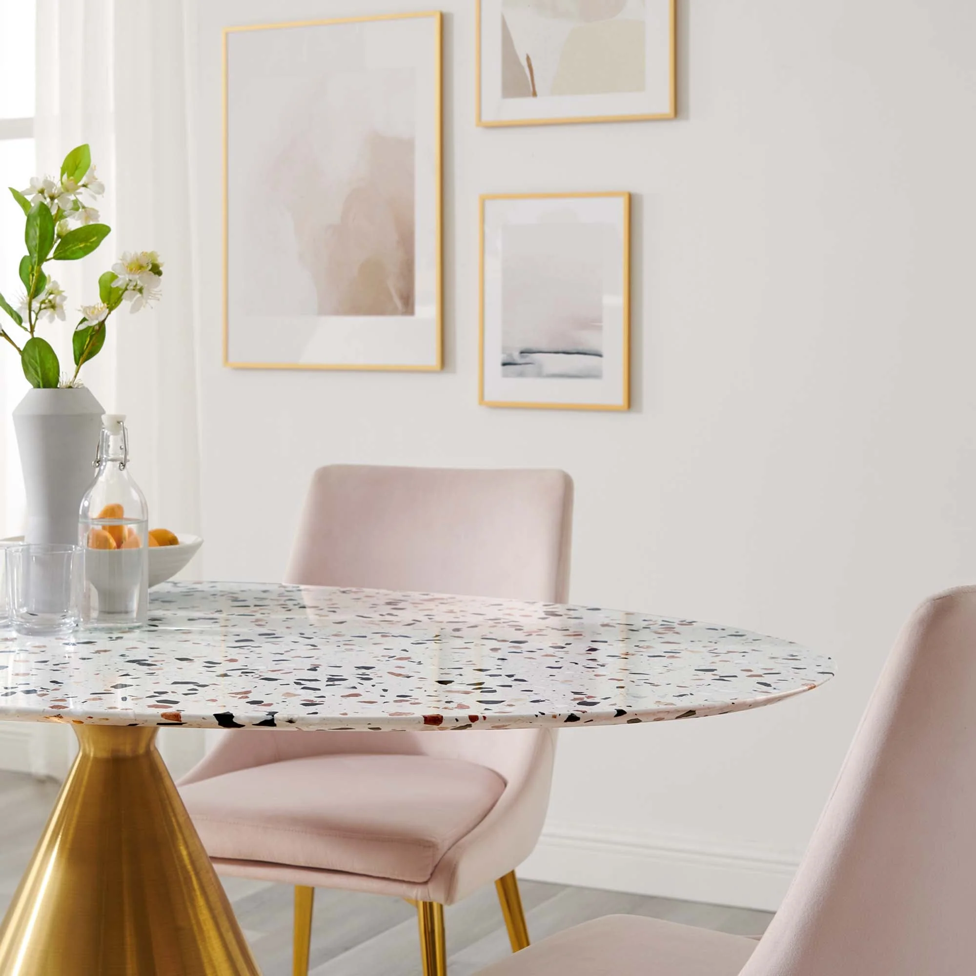 Tupelo 60" Oval Terrazzo Dining Table in Gold White - Image 3