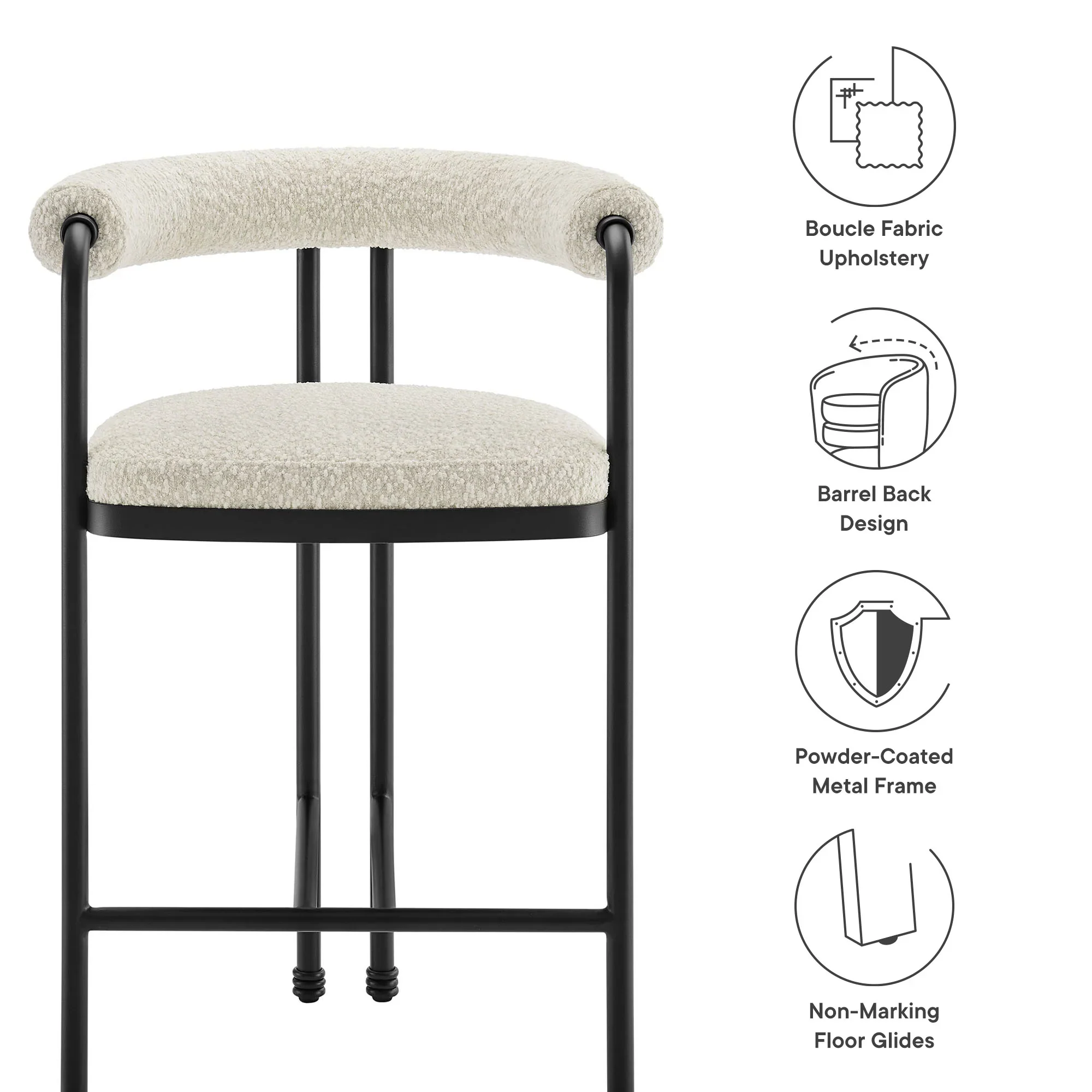 Turin Curved Back Boucle and Metal Counter Stool - Image 8