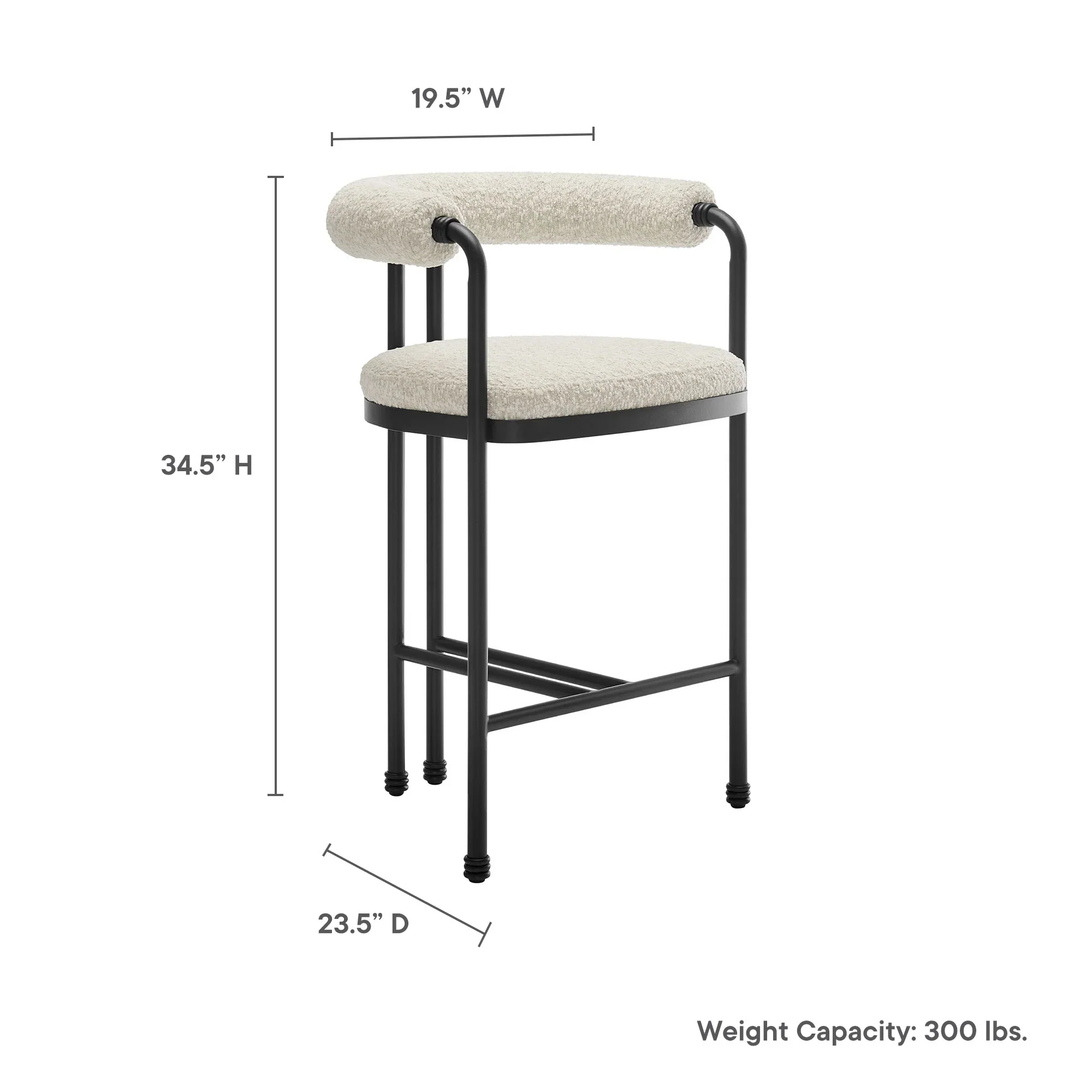 Turin Curved Back Boucle and Metal Counter Stool - Image 9
