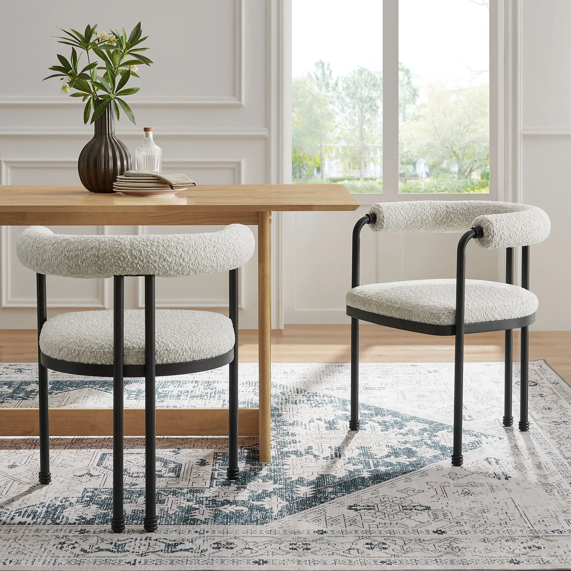 Turin Curved Back Boucle and Metal Dining Accent Chair - Image 2