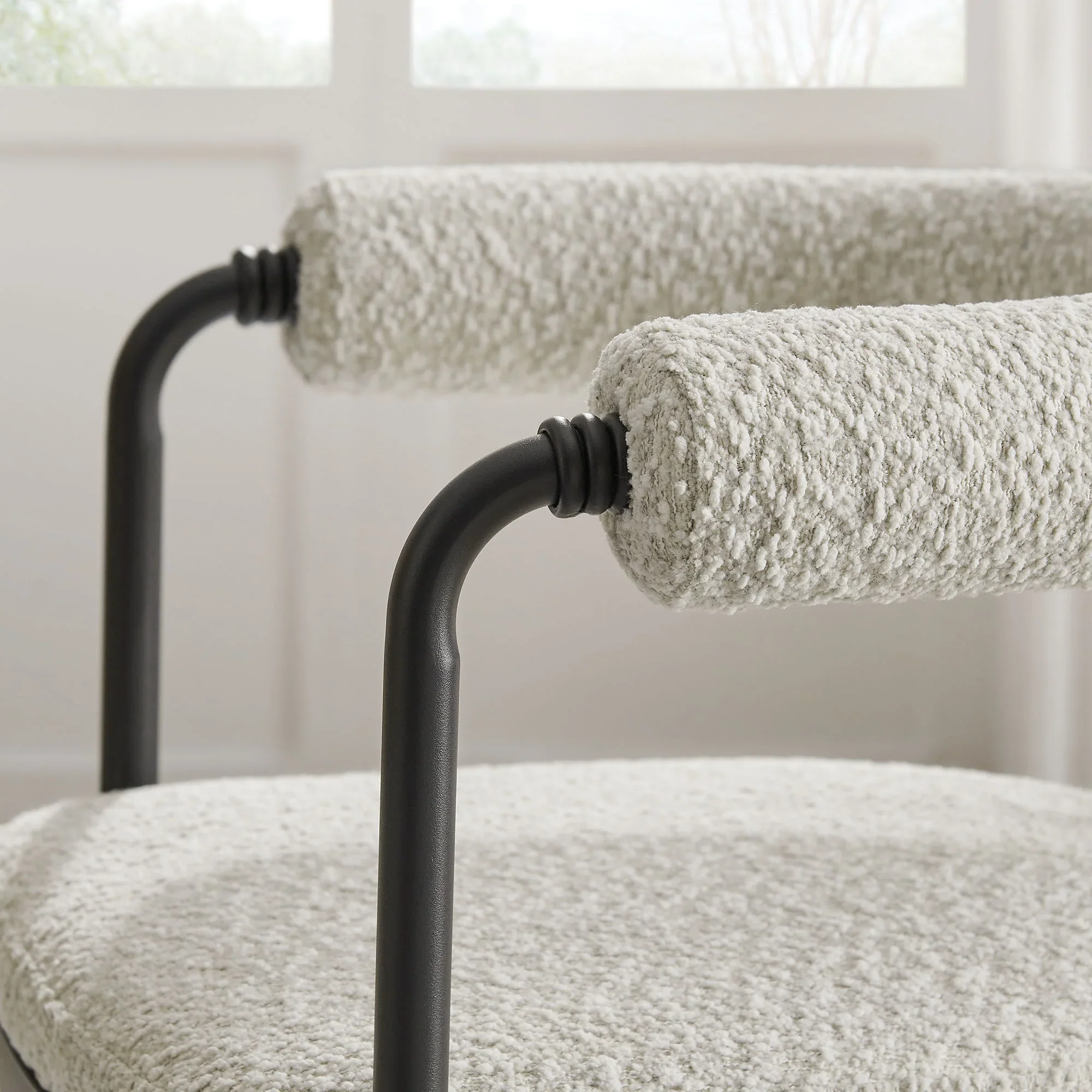 Turin Curved Back Boucle and Metal Dining Accent Chair - Image 3