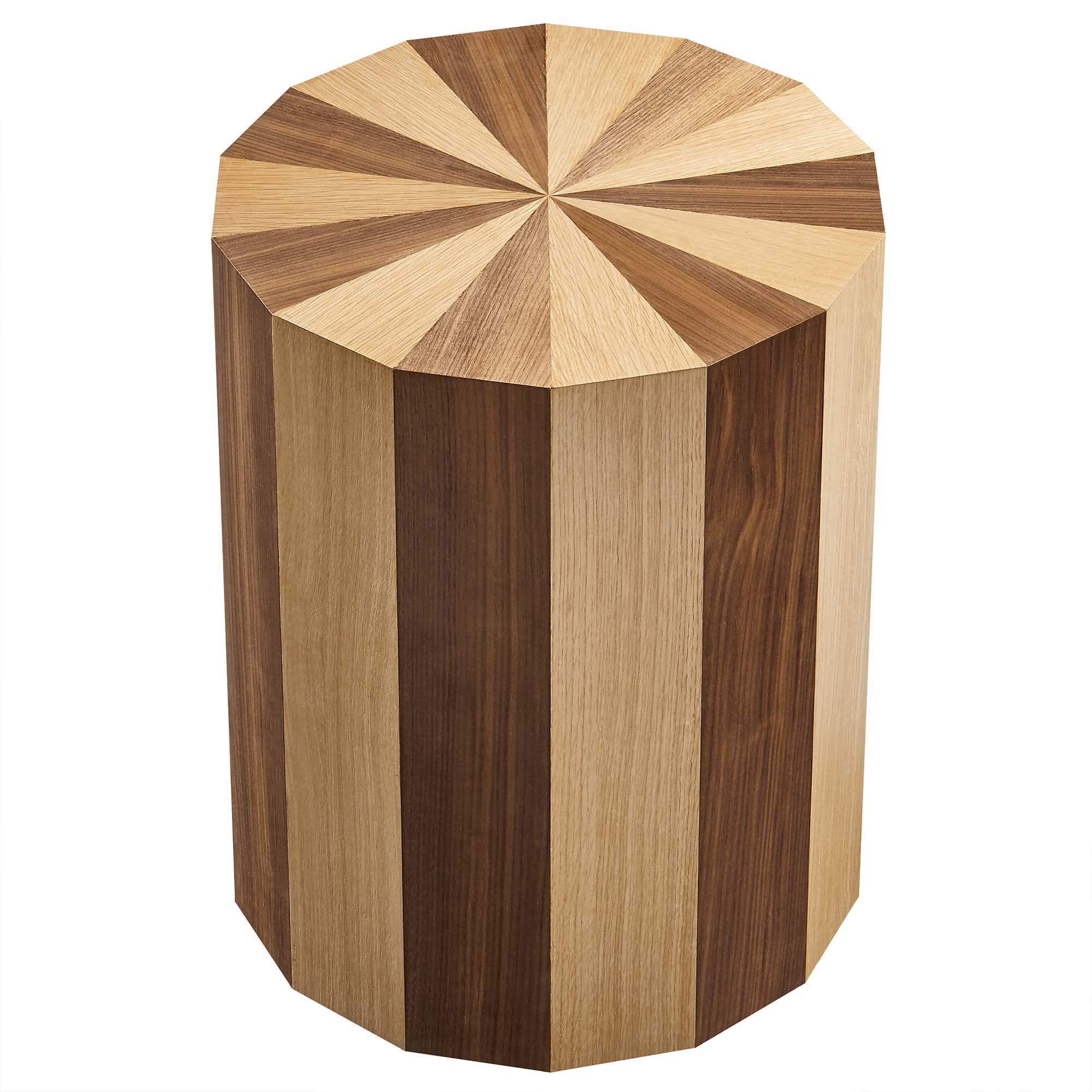 Twirl Two-Toned Wood Veneer Side Table in Oak Walnut - Image 4