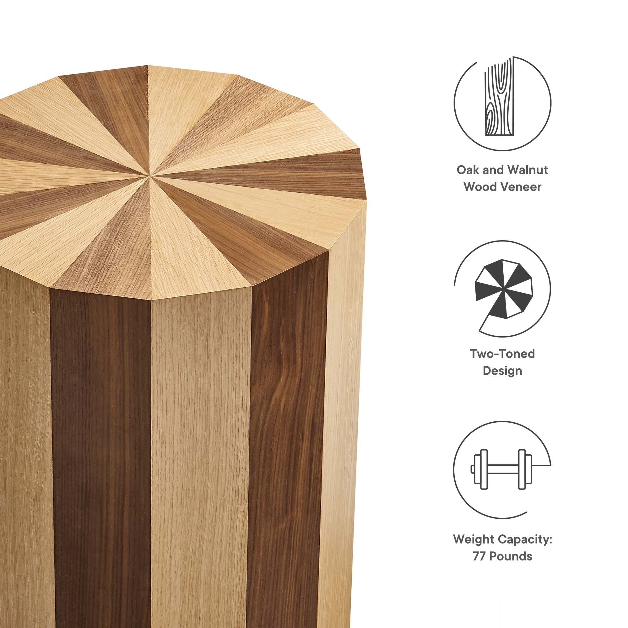 Twirl Two-Toned Wood Veneer Side Table in Oak Walnut - Image 7