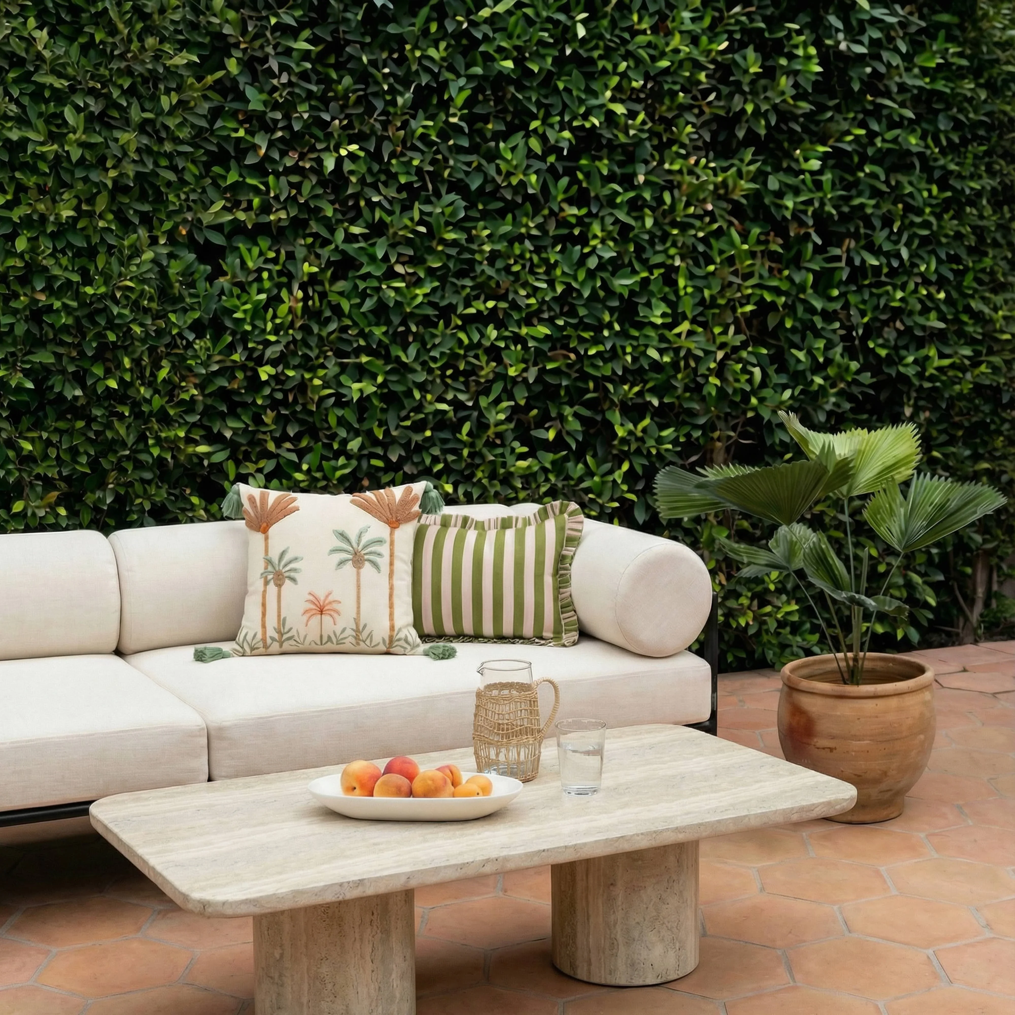 Tyche 55" Faux Travertine Indoor/Outdoor Concrete Rectangular Coffee Table - Image 2
