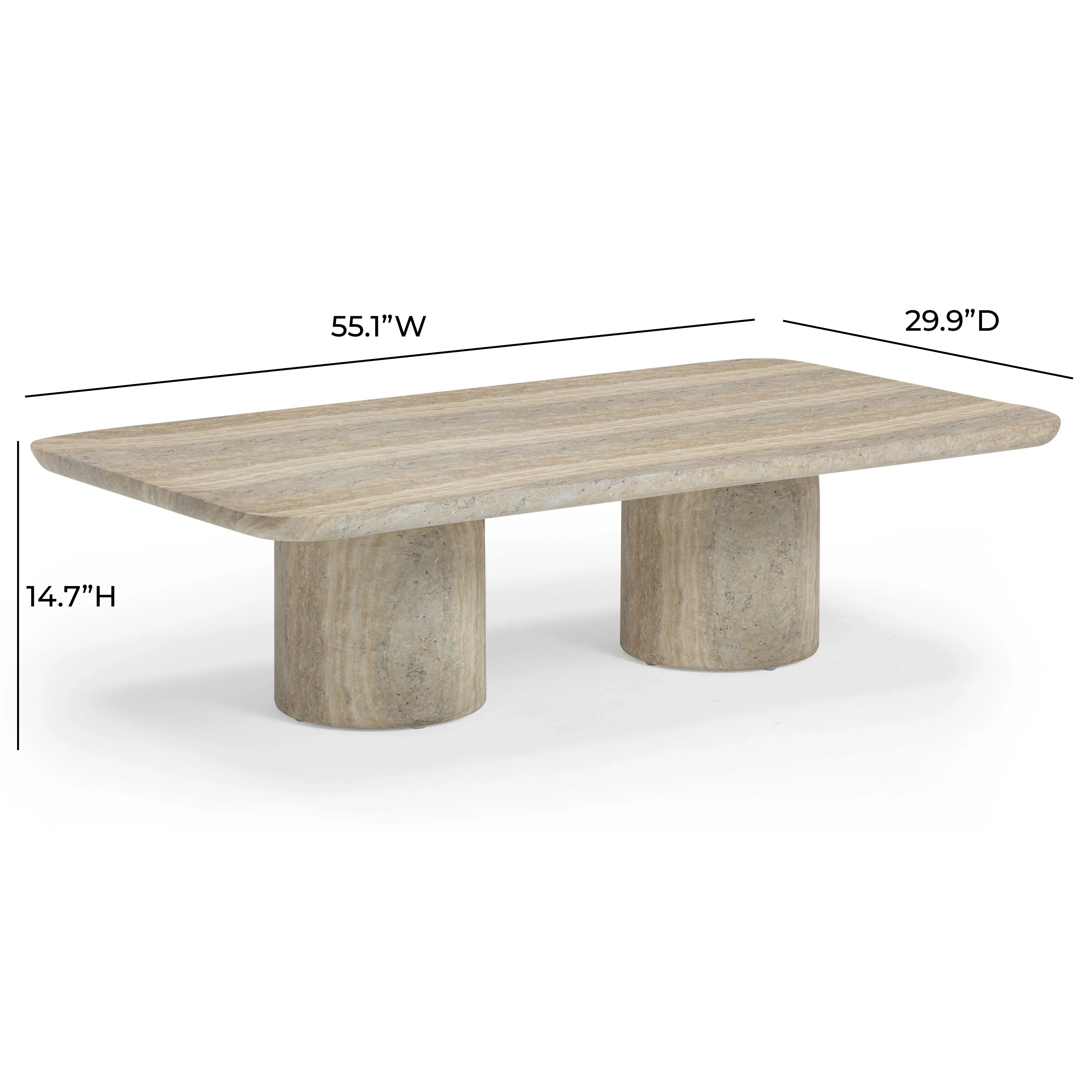 Tyche 55" Faux Travertine Indoor/Outdoor Concrete Rectangular Coffee Table - Image 8